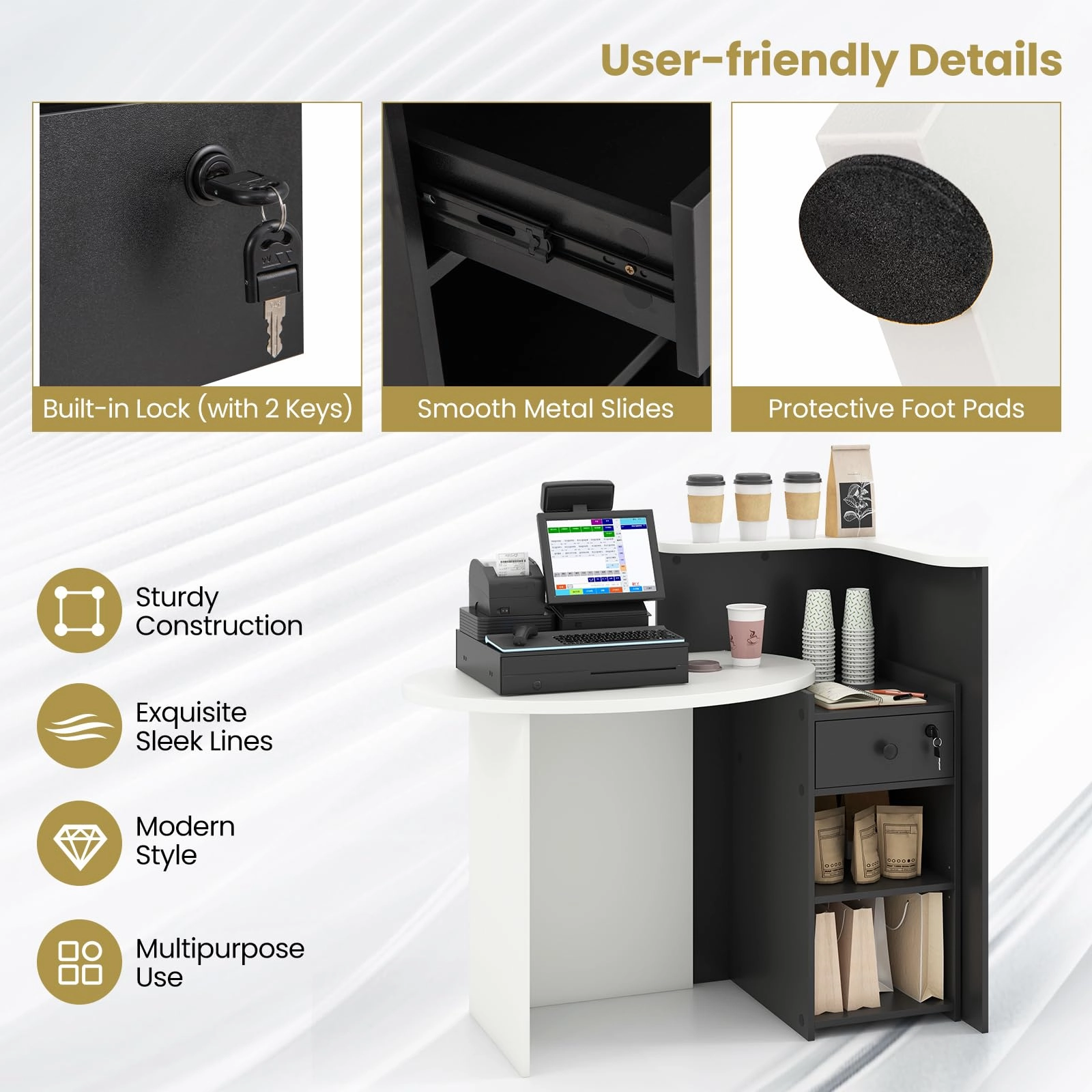 Giantex Front Counter Desk with Lockable Drawer
