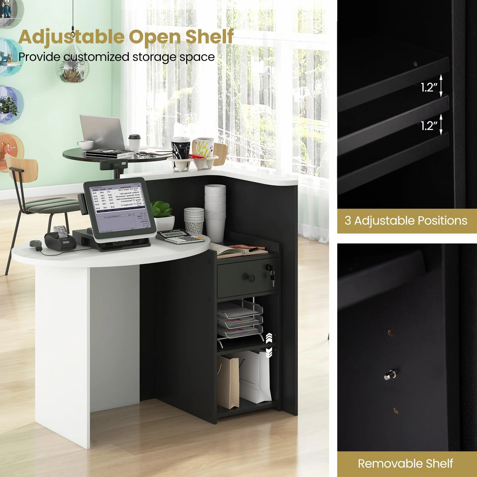 Giantex Front Counter Desk with Lockable Drawer