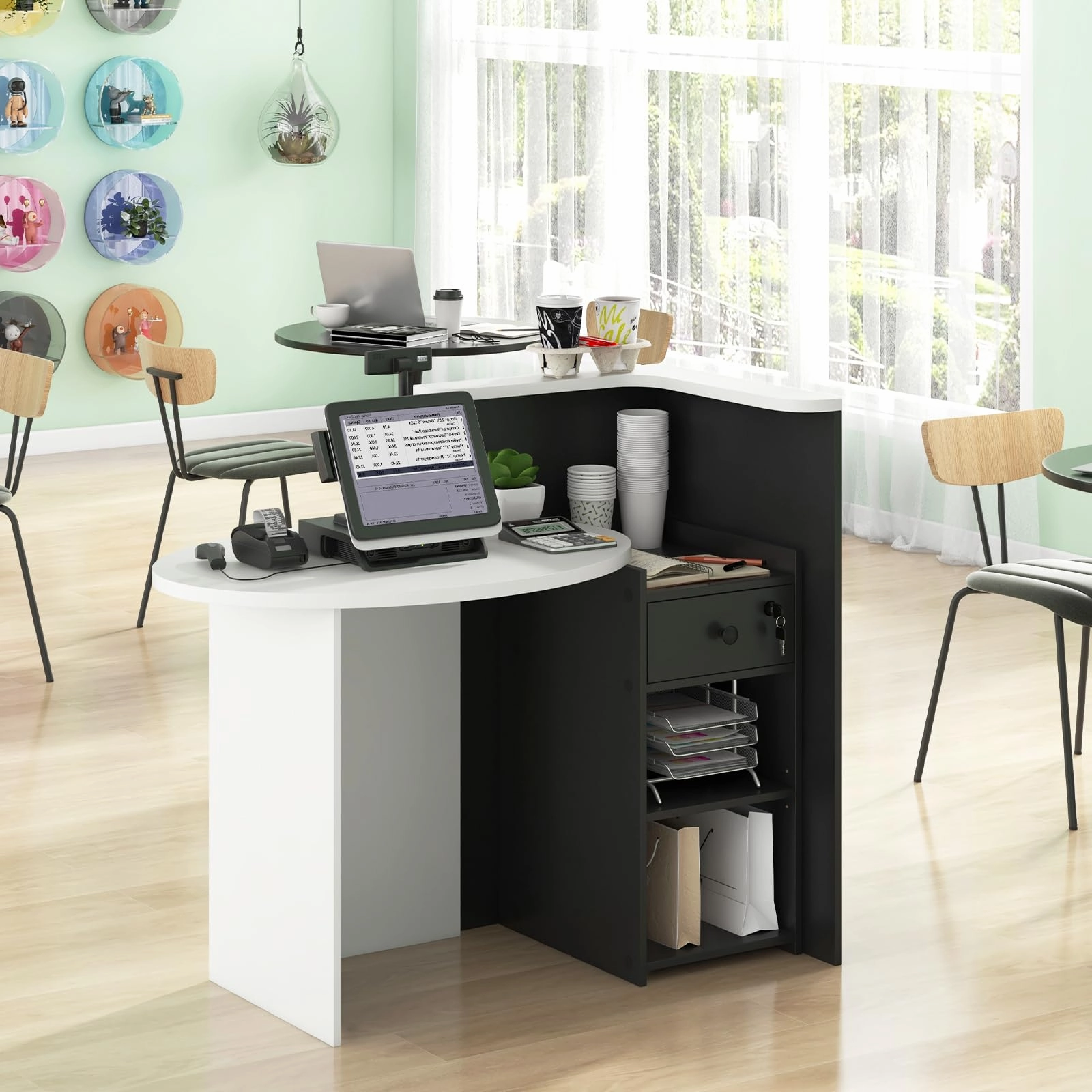 Giantex Front Counter Desk with Lockable Drawer