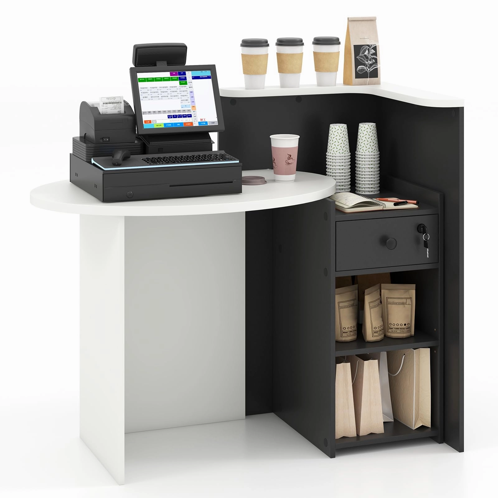 Giantex Front Counter Desk with Lockable Drawer patio decor, garden accessories