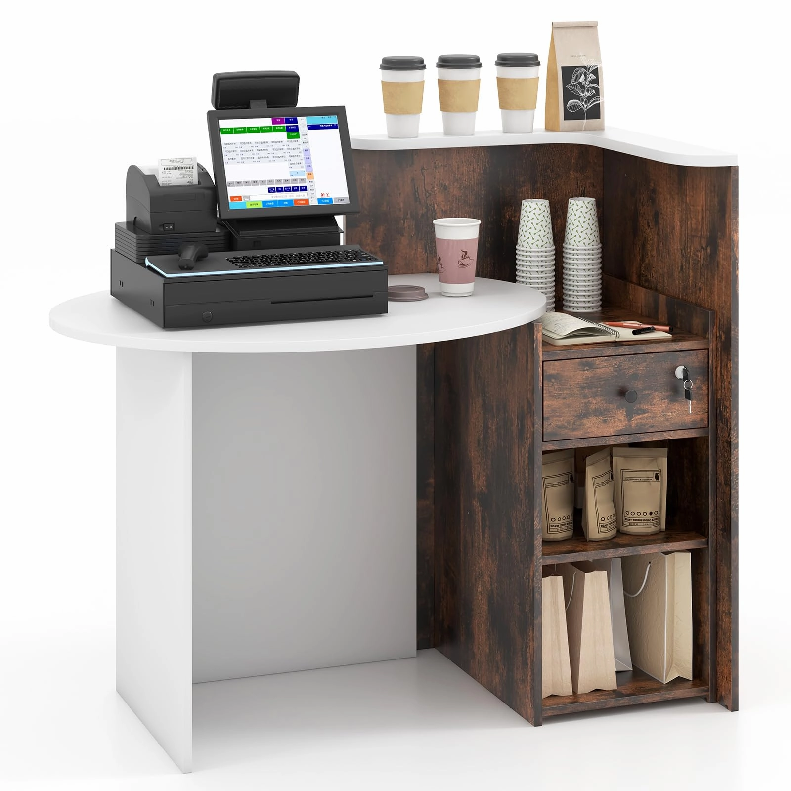 Giantex Front Counter Desk with Lockable Drawer