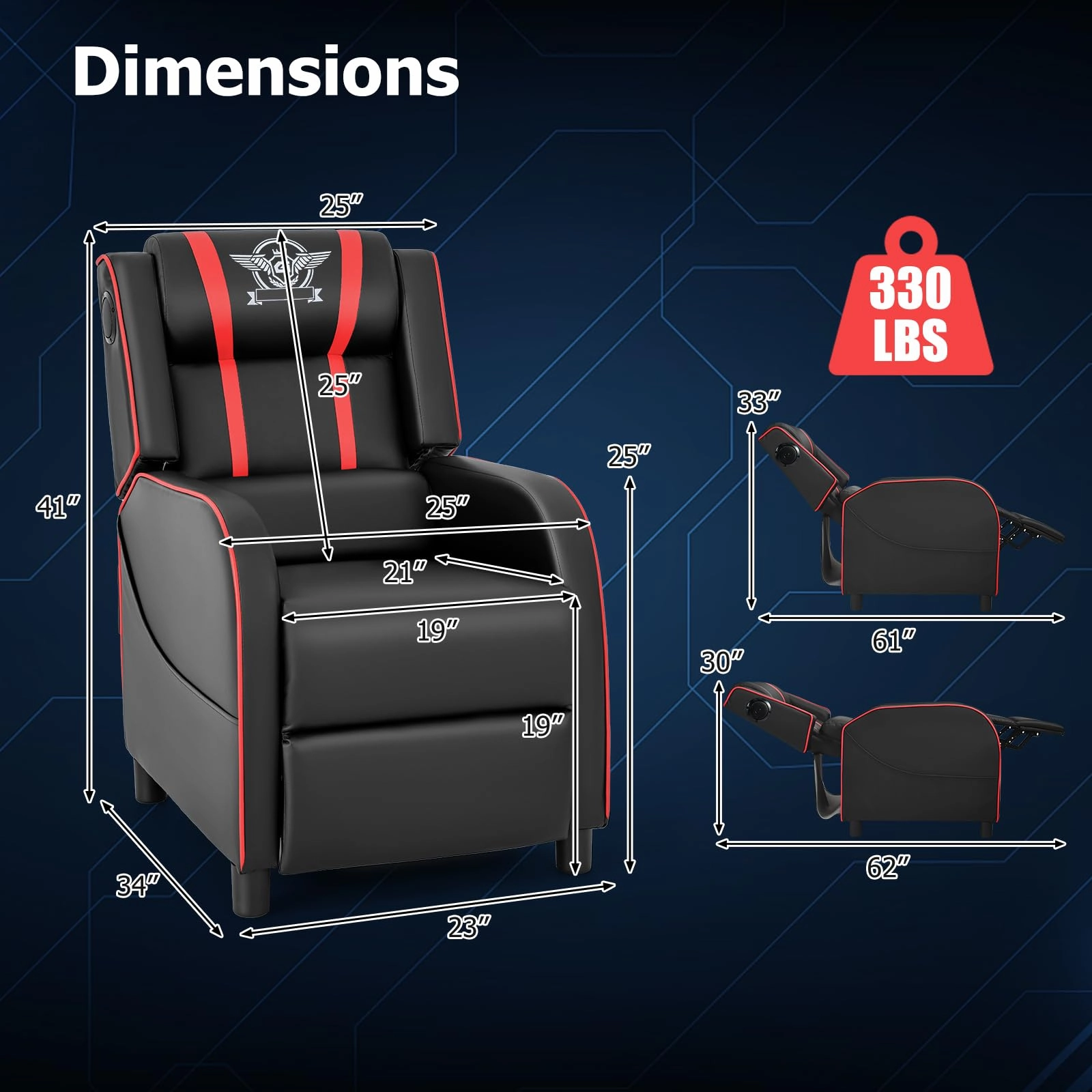 Giantex Gaming Massage Recliner Chair - Racing Style Gaming Sofa Chair with Reclining Backrest, Massage Lumbar Pillow