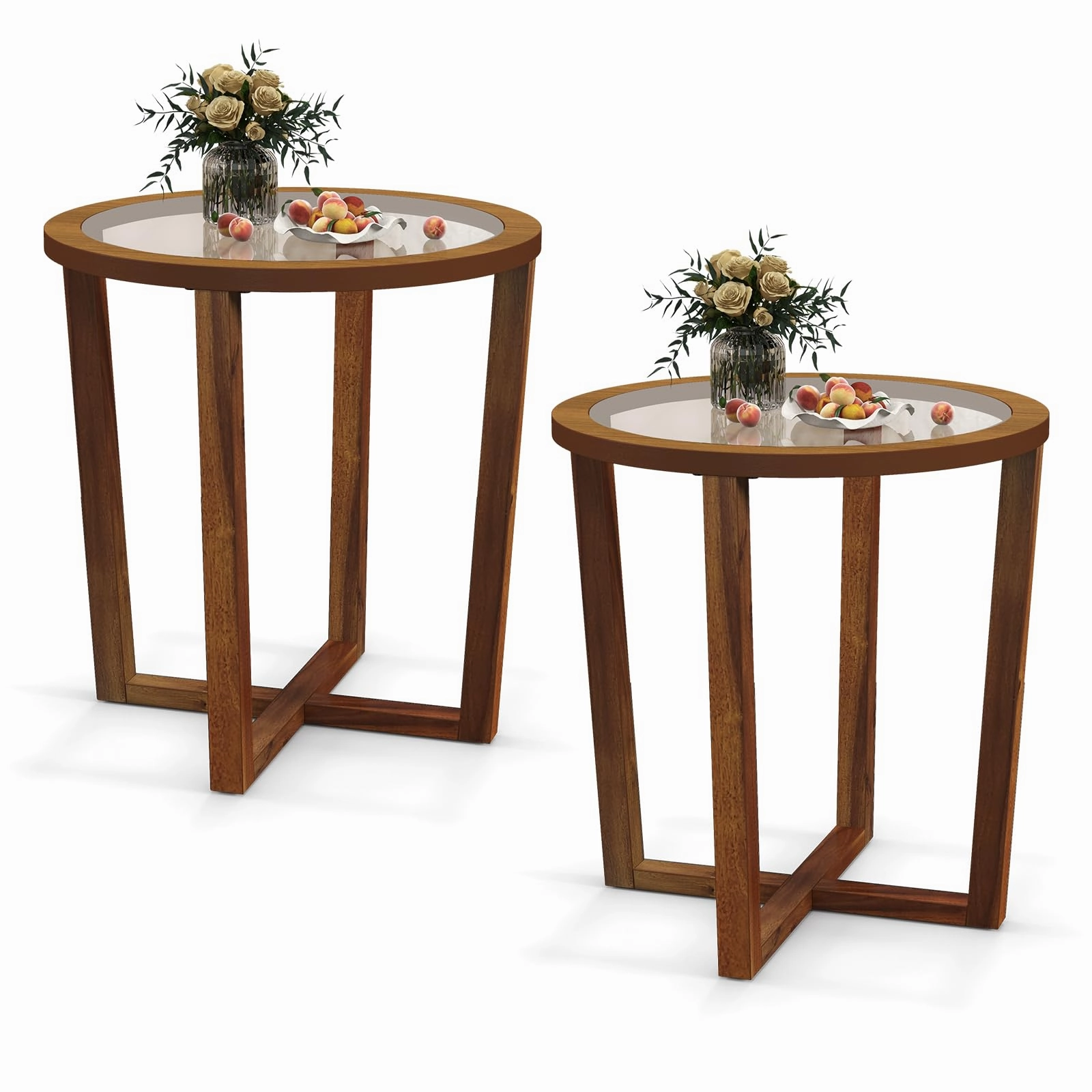Giantex Glass Round End Table, Sofa Side Table with Transparent Tempered Glass Top