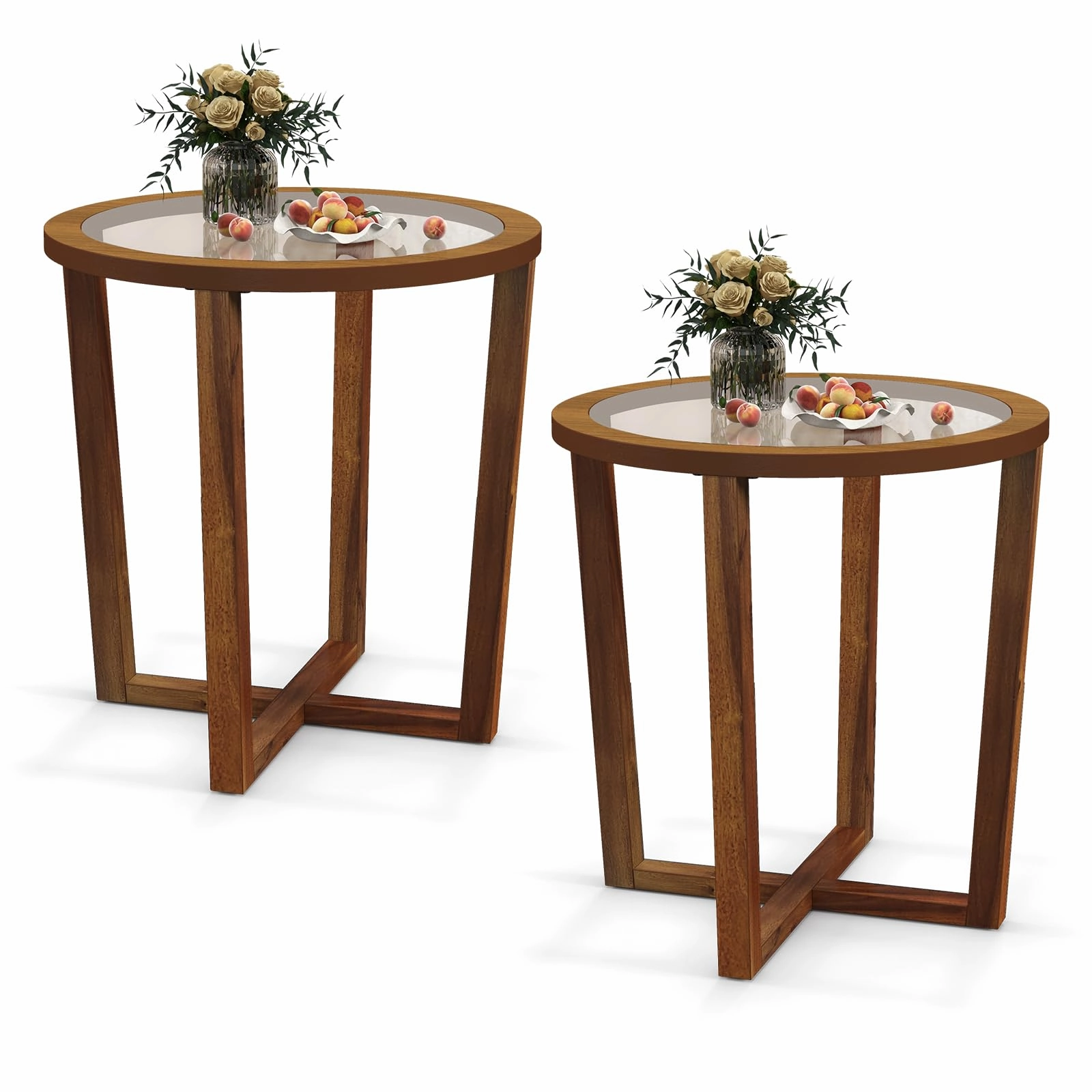 Giantex Glass Round End Table, Sofa Side Table with Transparent Tempered Glass Top