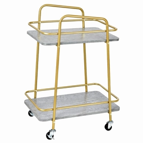 Giantex Gold Bar Cart, Island Service Cart, 2 Tier Storage Shelves with Guardrail for Dining Room Wine Coffee Bar kitchen towel, placemats