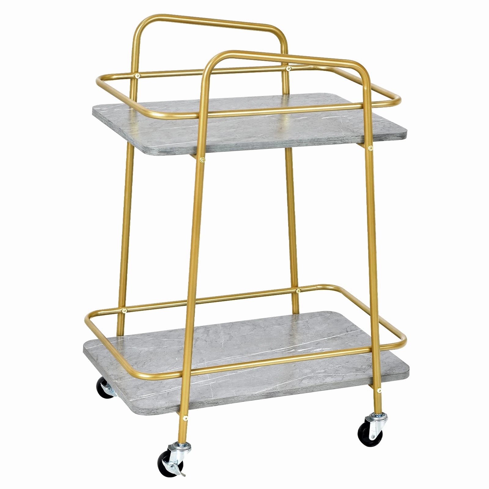 Giantex Gold Bar Cart, Island Service Cart, 2 Tier Storage Shelves with Guardrail for Dining Room Wine Coffee Bar kitchen towel, placemats