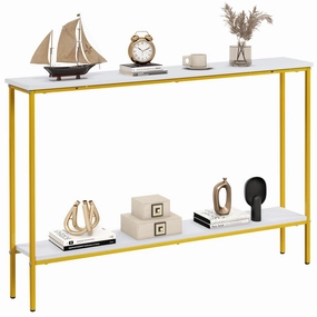Giantex Gold Console Table with Shelf, 44" Narrow Entryway Table w/Dual Anti-Tipping Kits & Golden Metal Frame cowhide rug, animal hide rug