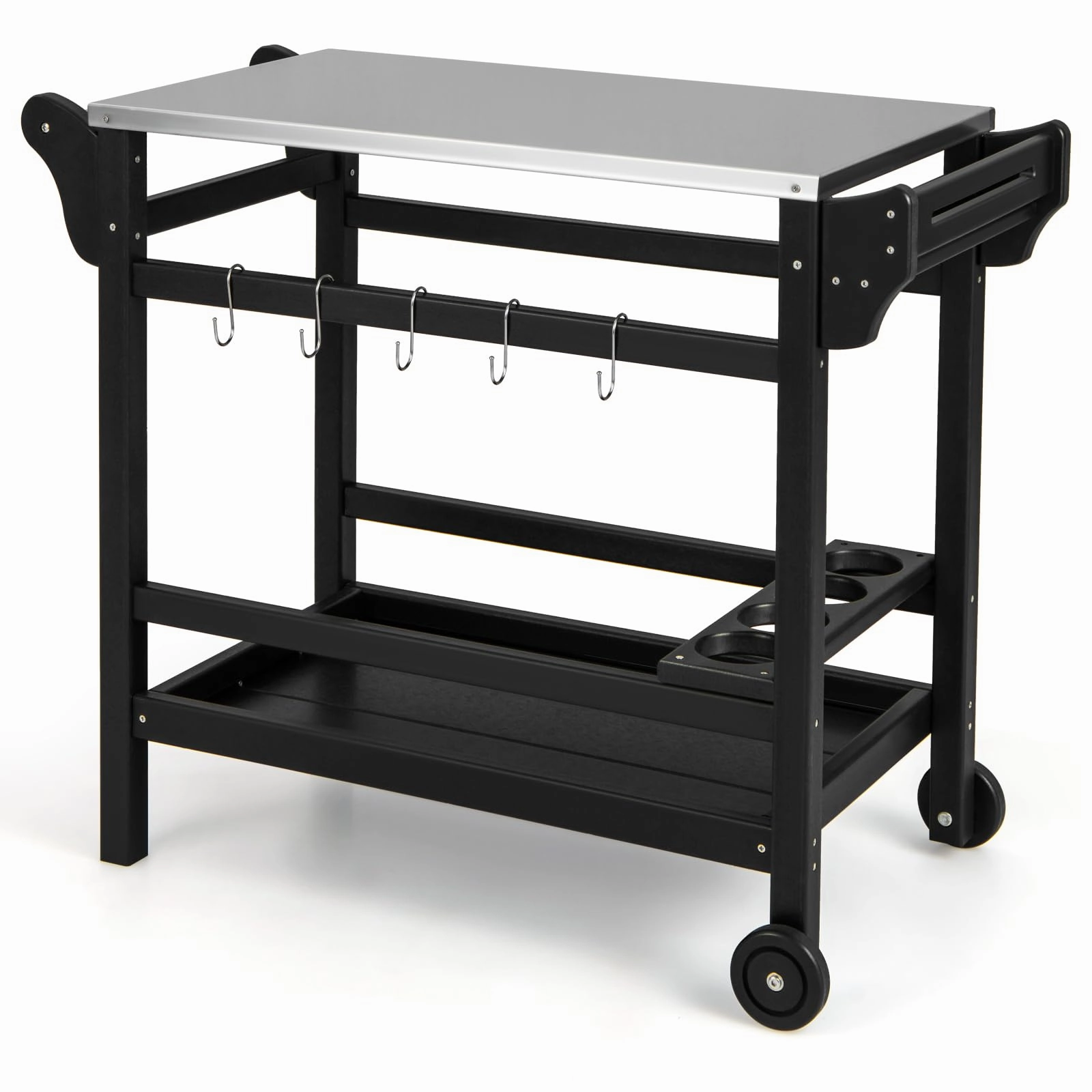 Giantex Grill Cart Pizza Oven Stand, HDPE Outdoor Prep Table, Stainless Steel Top, Storage Shelf