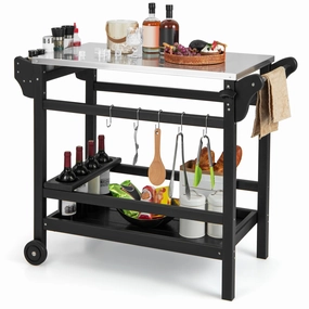 Giantex Grill Cart Pizza Oven Stand, HDPE Outdoor Prep Table, Stainless Steel Top, Storage Shelf kitchen towel, placemats