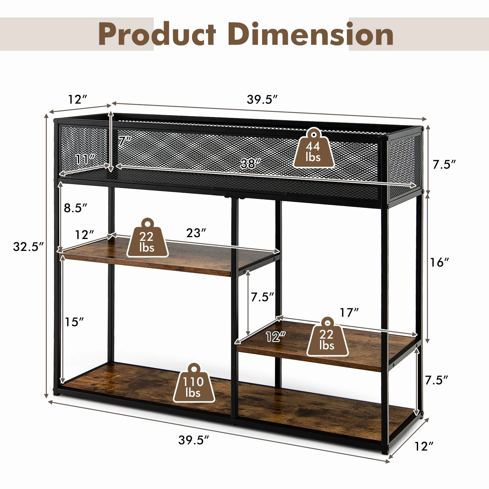 Giantex Hallway Table for Entryway - 4-Tier Console Table for Entryway with Wire Basket