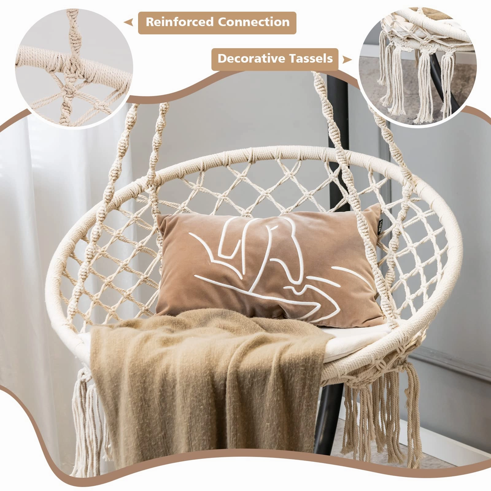 Giantex Hammock Chair Macrame Swing - Hanging Chair with Cushion and Hardware Kit, 330 LBS Weight Capacity