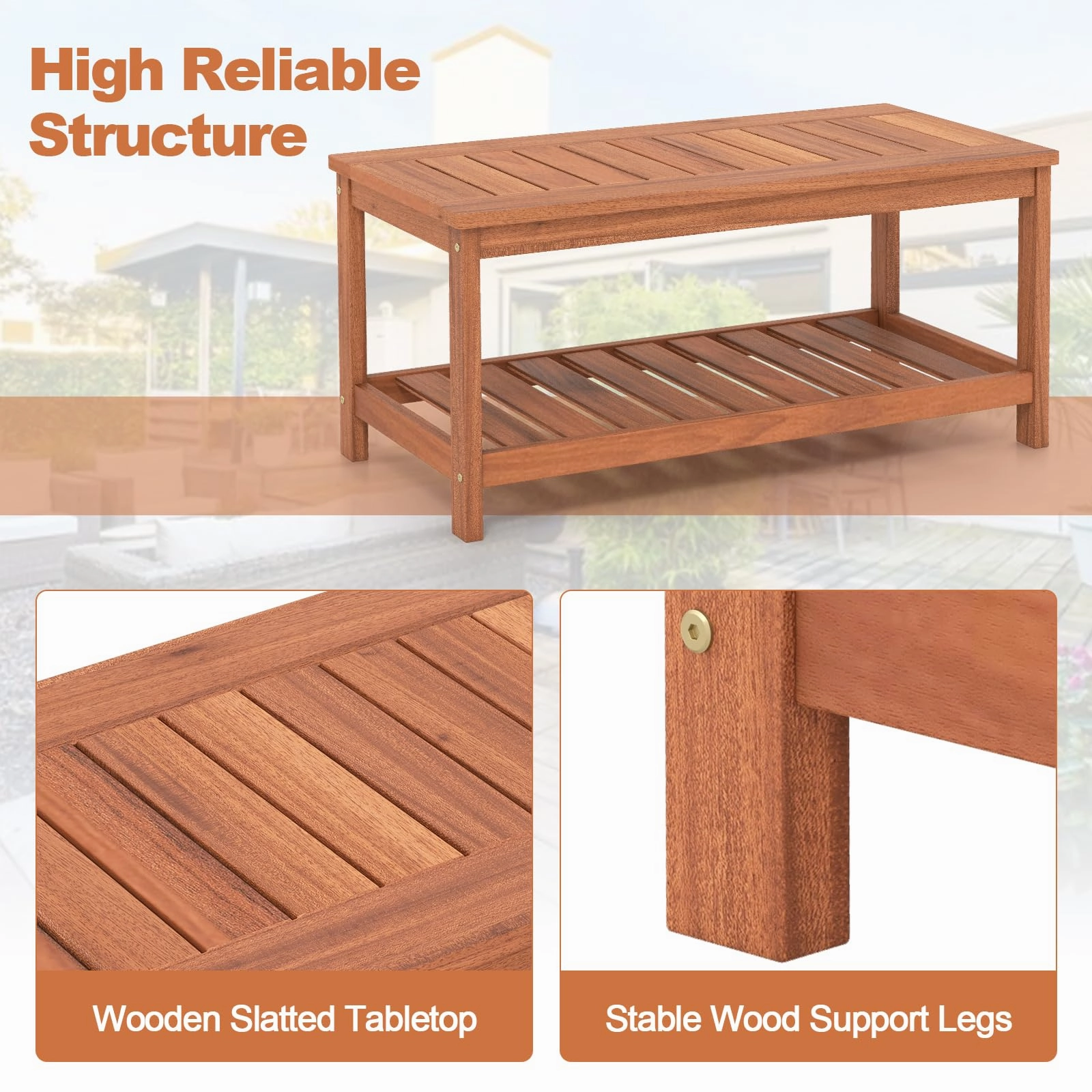 Giantex Hardwood Patio Coffee Table - 2-Tier Wooden Coffee Table