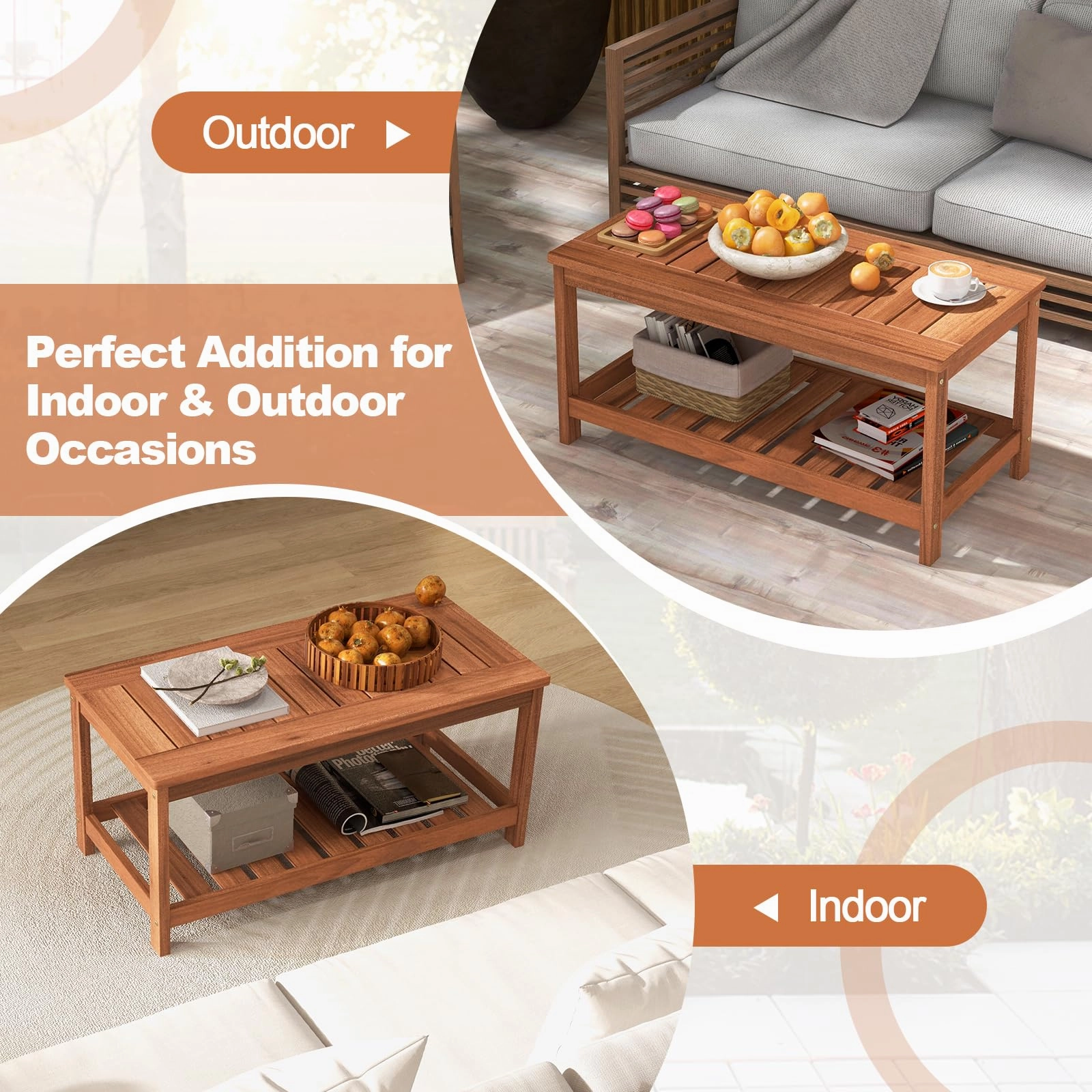 Giantex Hardwood Patio Coffee Table - 2-Tier Wooden Coffee Table