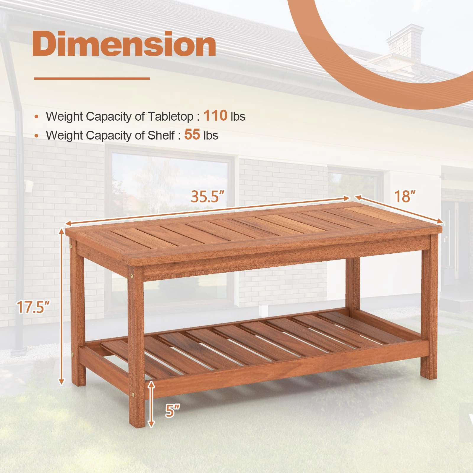 Giantex Hardwood Patio Coffee Table - 2-Tier Wooden Coffee Table