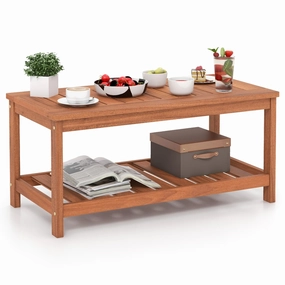 Giantex Hardwood Patio Coffee Table - 2-Tier Wooden Coffee Table console table, hallway table
