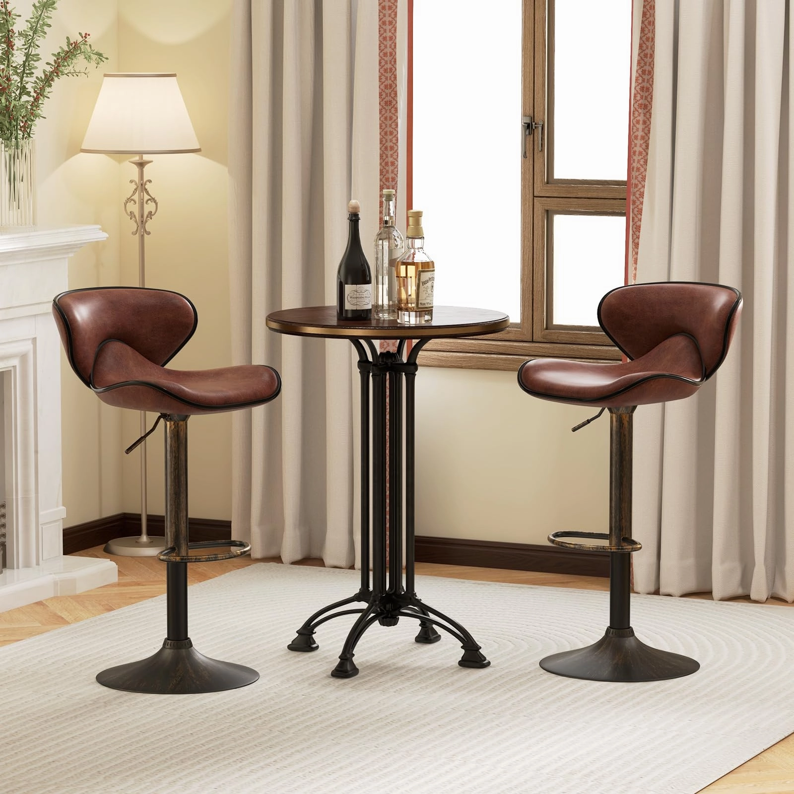 Giantex Height Adjustable Bar Stools, Upholstered Swivel Barstools w/Back