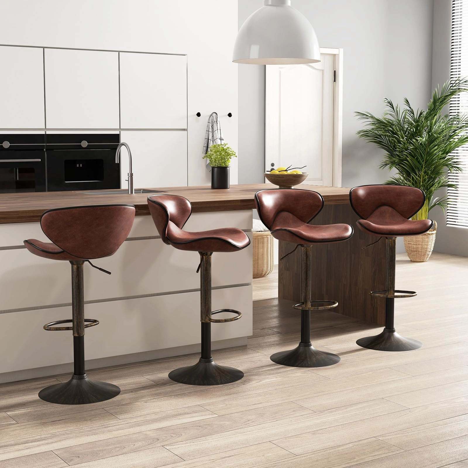 Giantex Height Adjustable Bar Stools, Upholstered Swivel Barstools w/Back