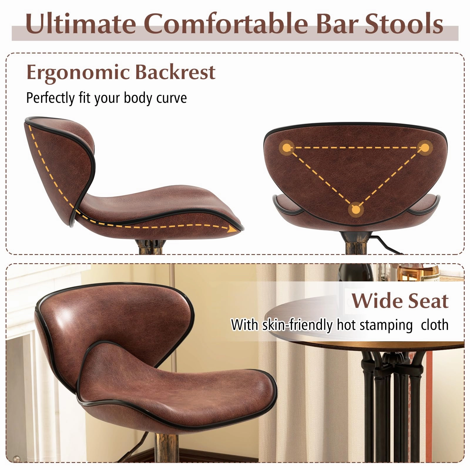 Giantex Height Adjustable Bar Stools, Upholstered Swivel Barstools w/Back