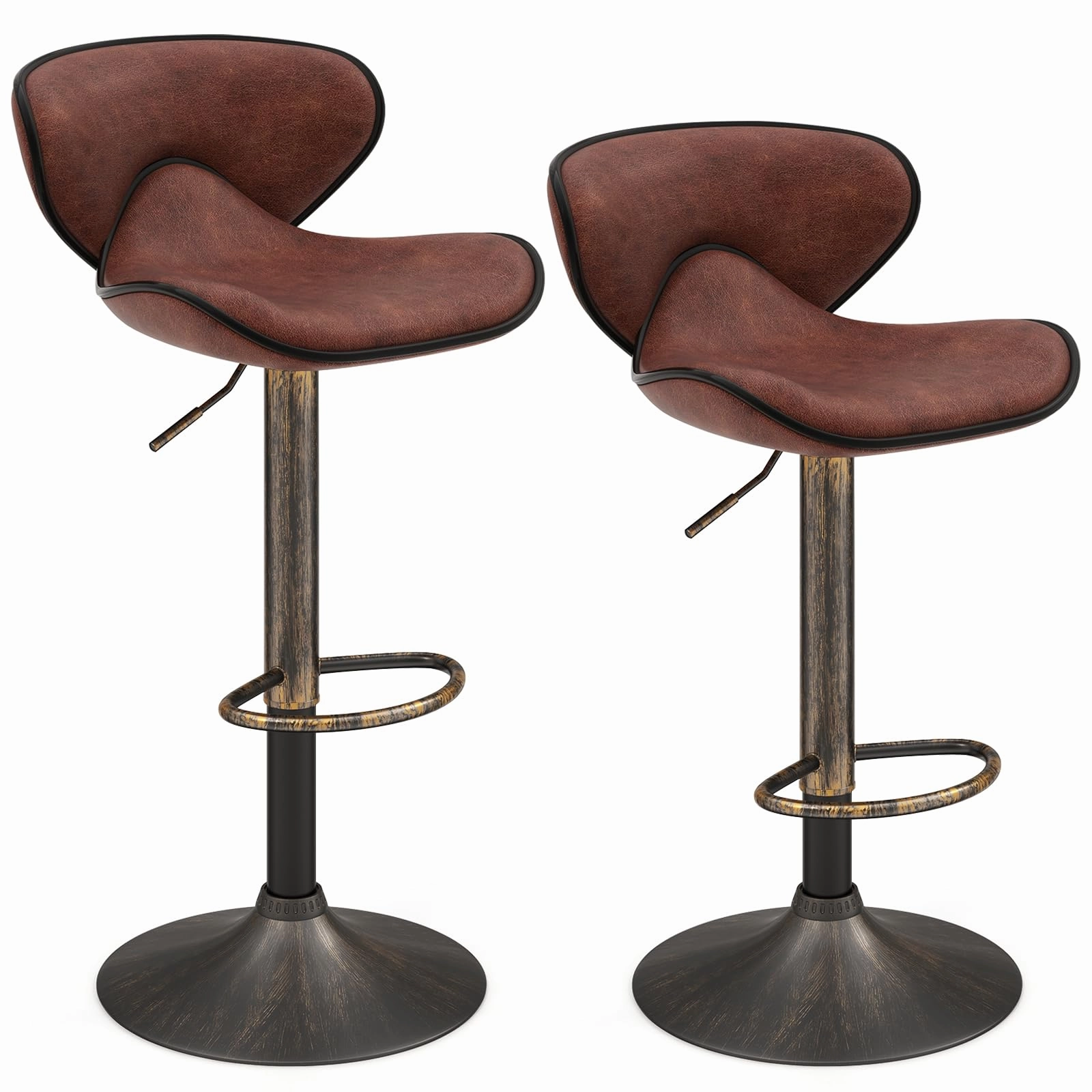 Giantex Height Adjustable Bar Stools, Upholstered Swivel Barstools w/Back