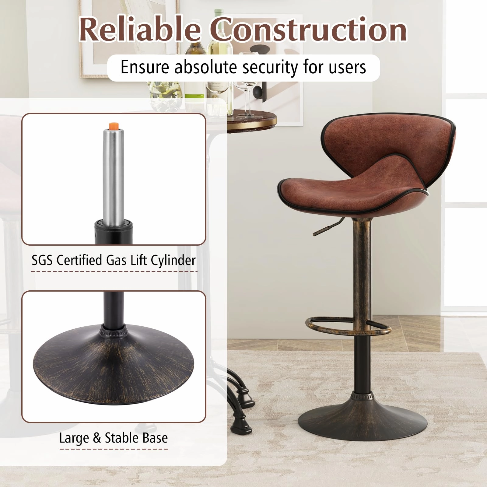 Giantex Height Adjustable Bar Stools, Upholstered Swivel Barstools w/Back