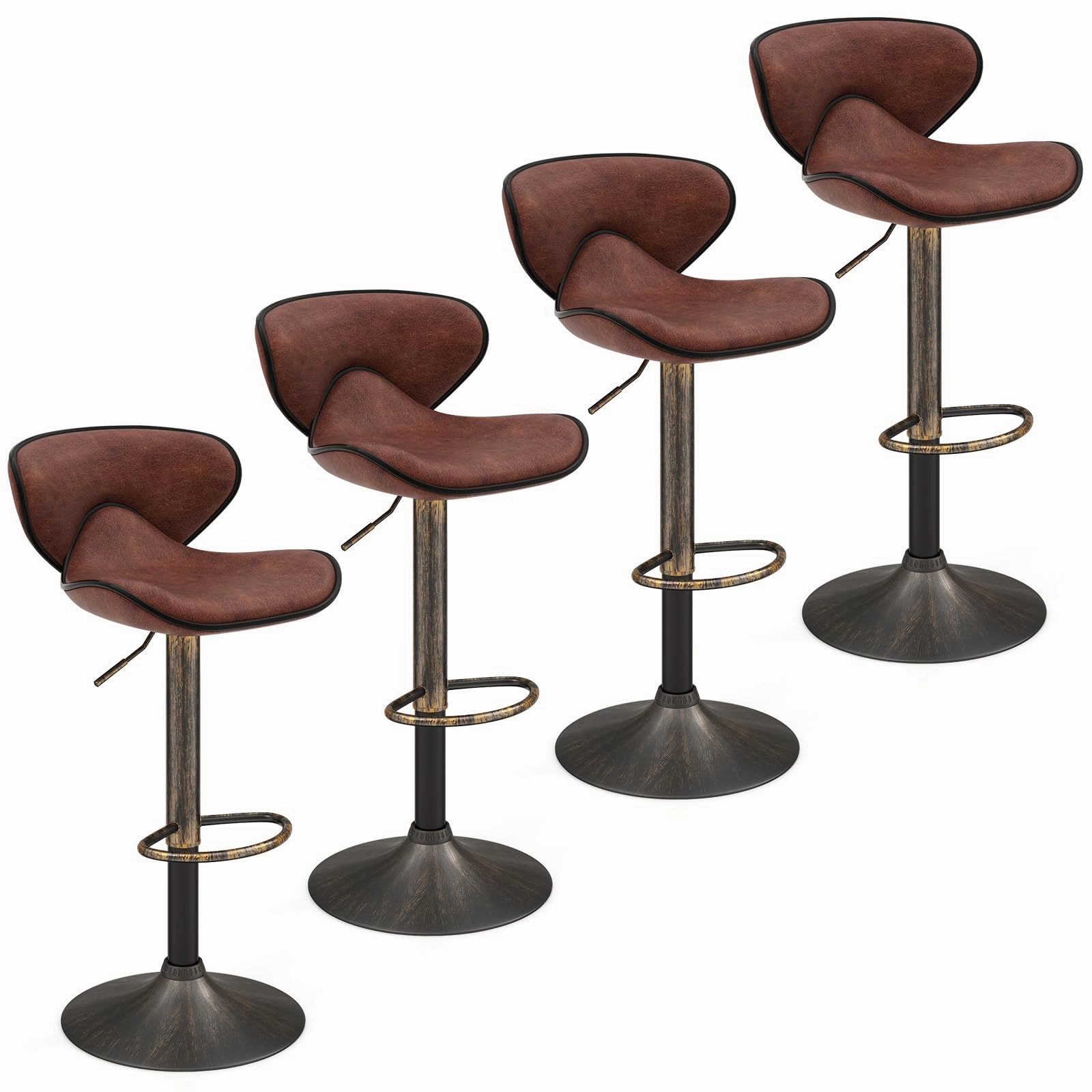 Giantex Height Adjustable Bar Stools, Upholstered Swivel Barstools w/Back