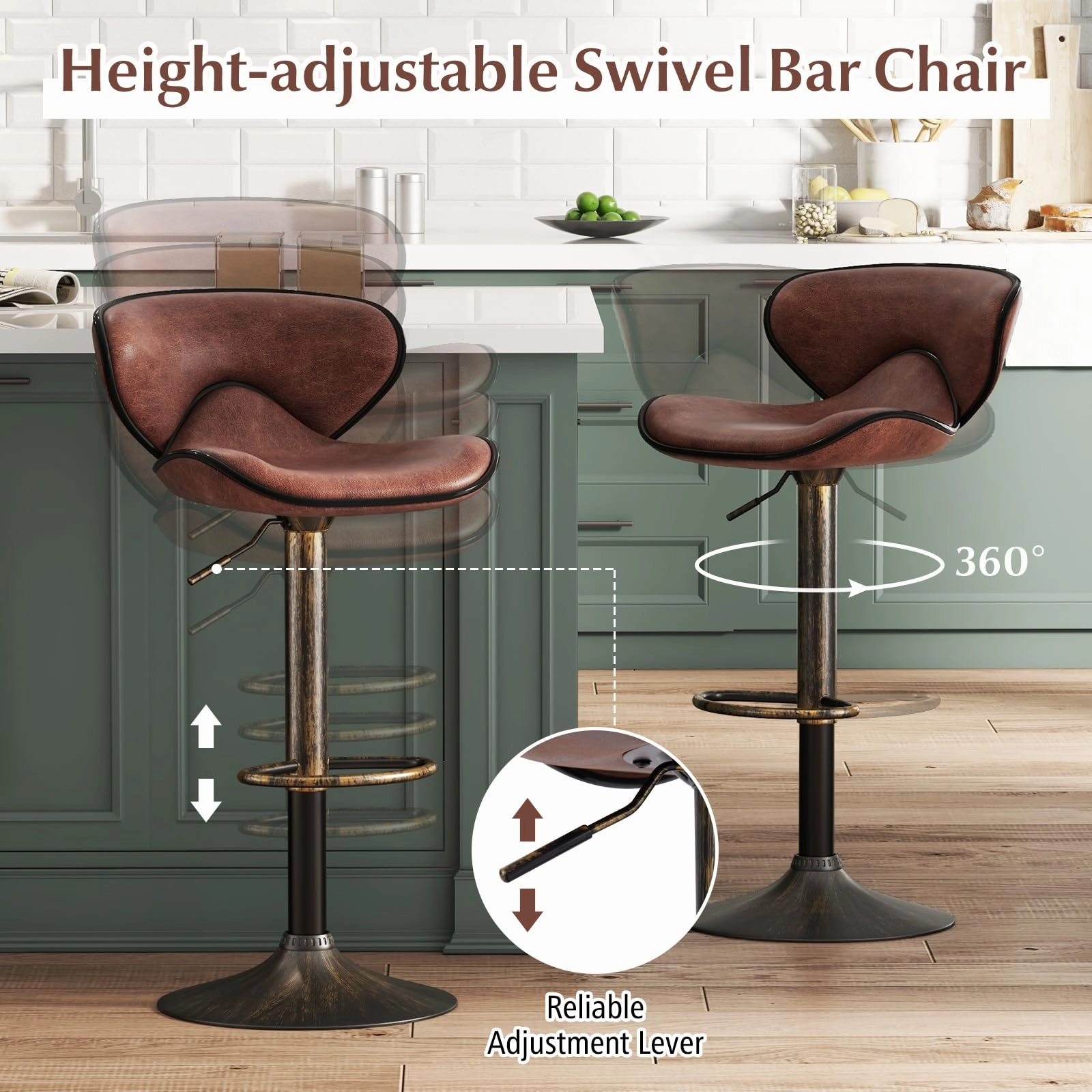 Giantex Height Adjustable Bar Stools, Upholstered Swivel Barstools w/Back