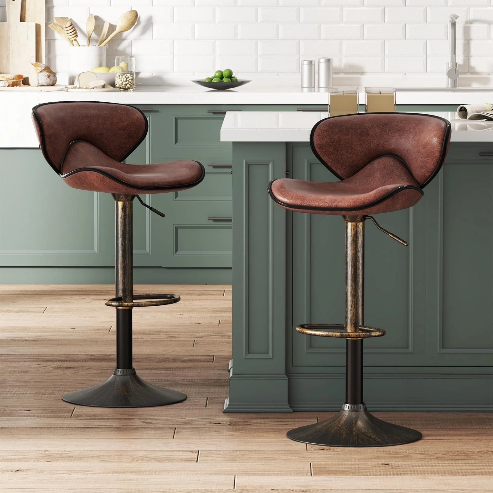 Giantex Height Adjustable Bar Stools, Upholstered Swivel Barstools w/Back