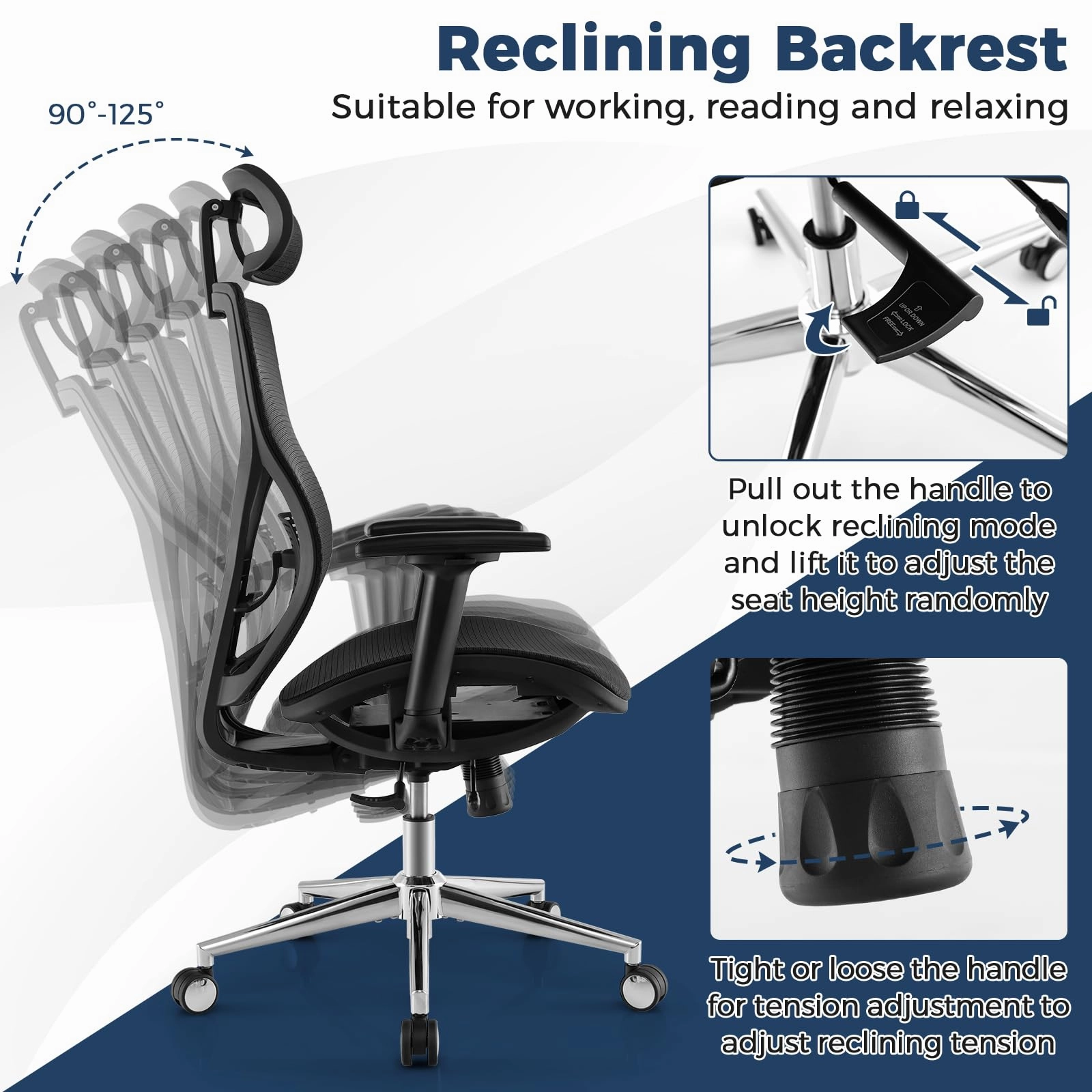 Giantex High-Back Mesh Executive Chair, with Adjustable Headrest, 3D Armrest, Lumbar Support, Reclining Backrest