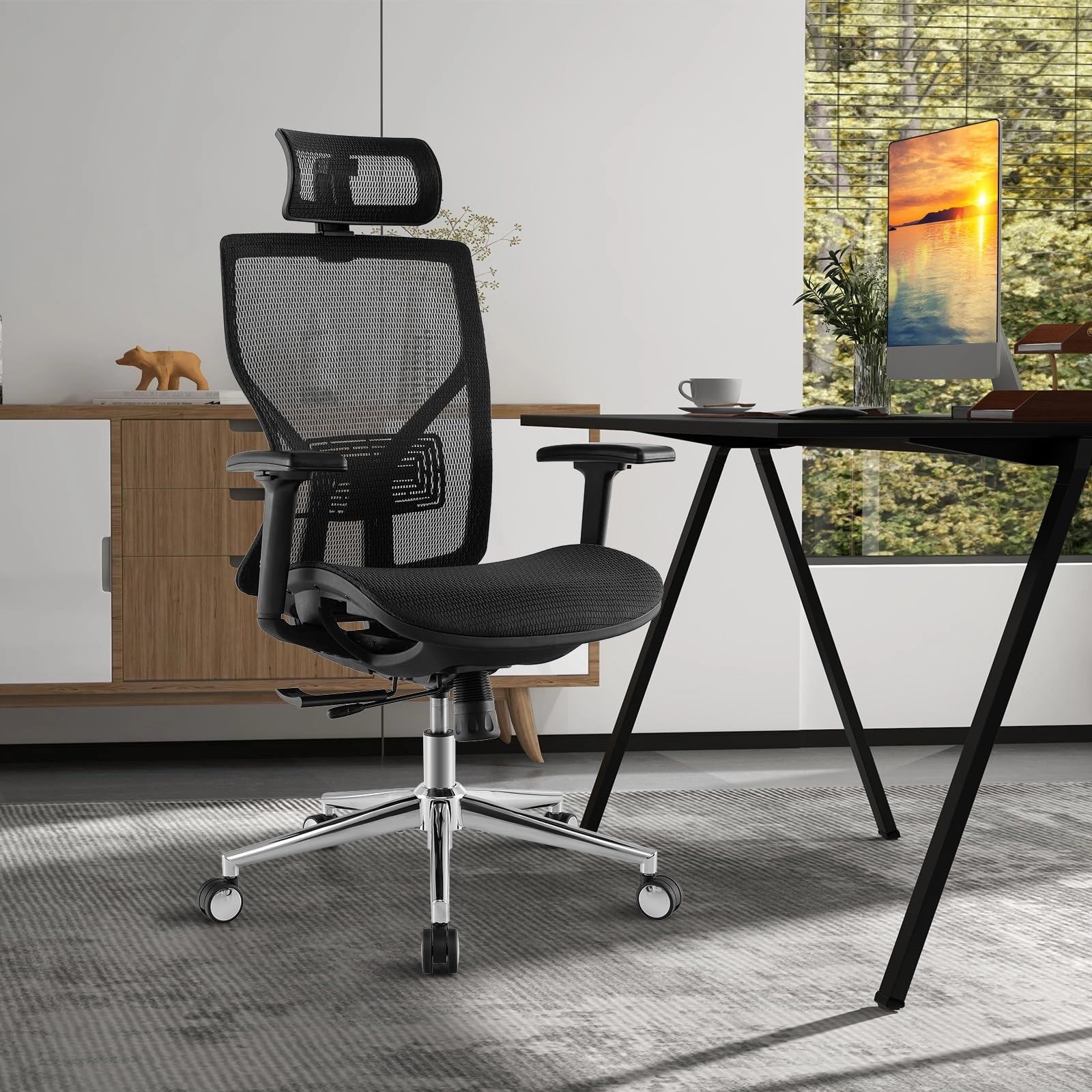 Giantex High-Back Mesh Executive Chair, with Adjustable Headrest, 3D Armrest, Lumbar Support, Reclining Backrest