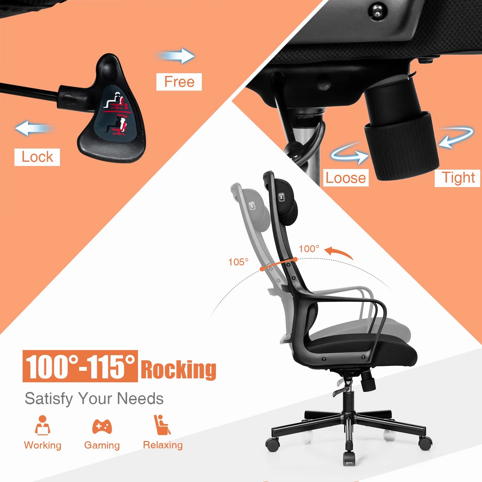 Giantex High Back Mesh Office Chair with Heating Headrest and Lumbar Support Armrest