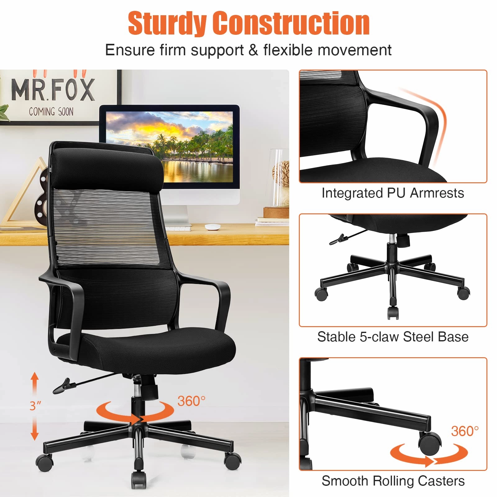 Giantex High Back Mesh Office Chair with Heating Headrest and Lumbar Support Armrest