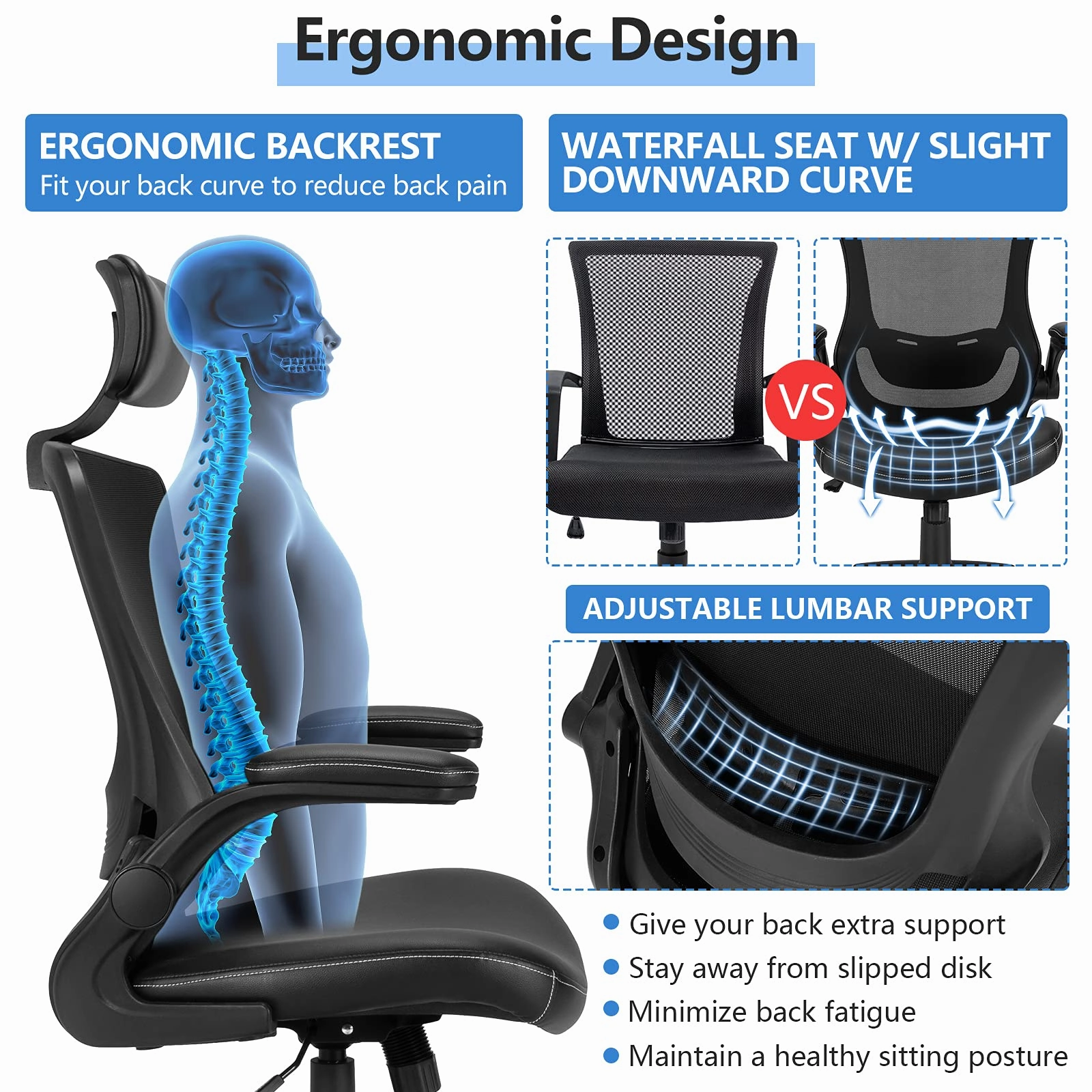 Giantex High Back Office Chair w/Flip up Armrest