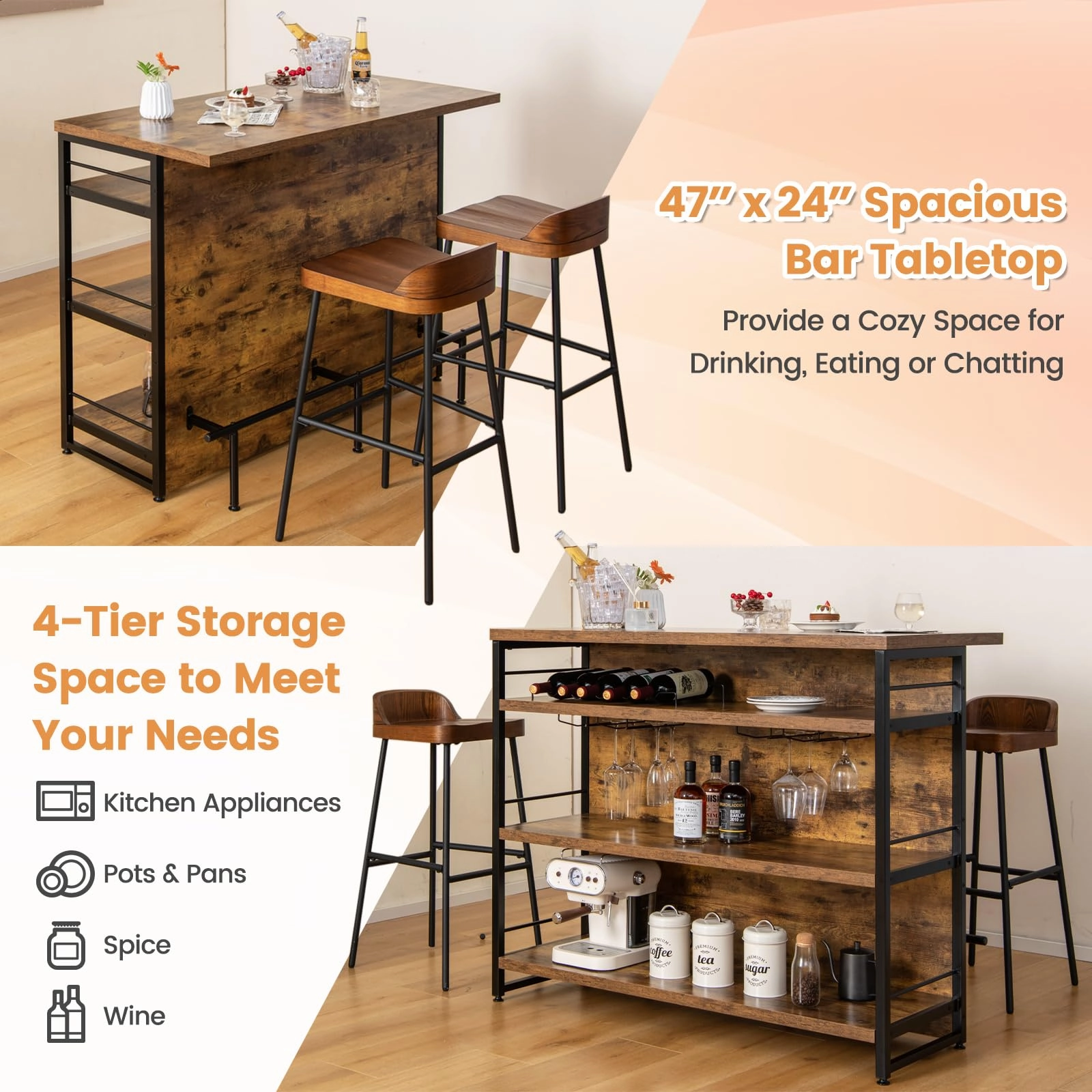 Giantex Home Bar Unit, 4 Tier Liquor Bar Table with Footrest, Wine Bottle Racks