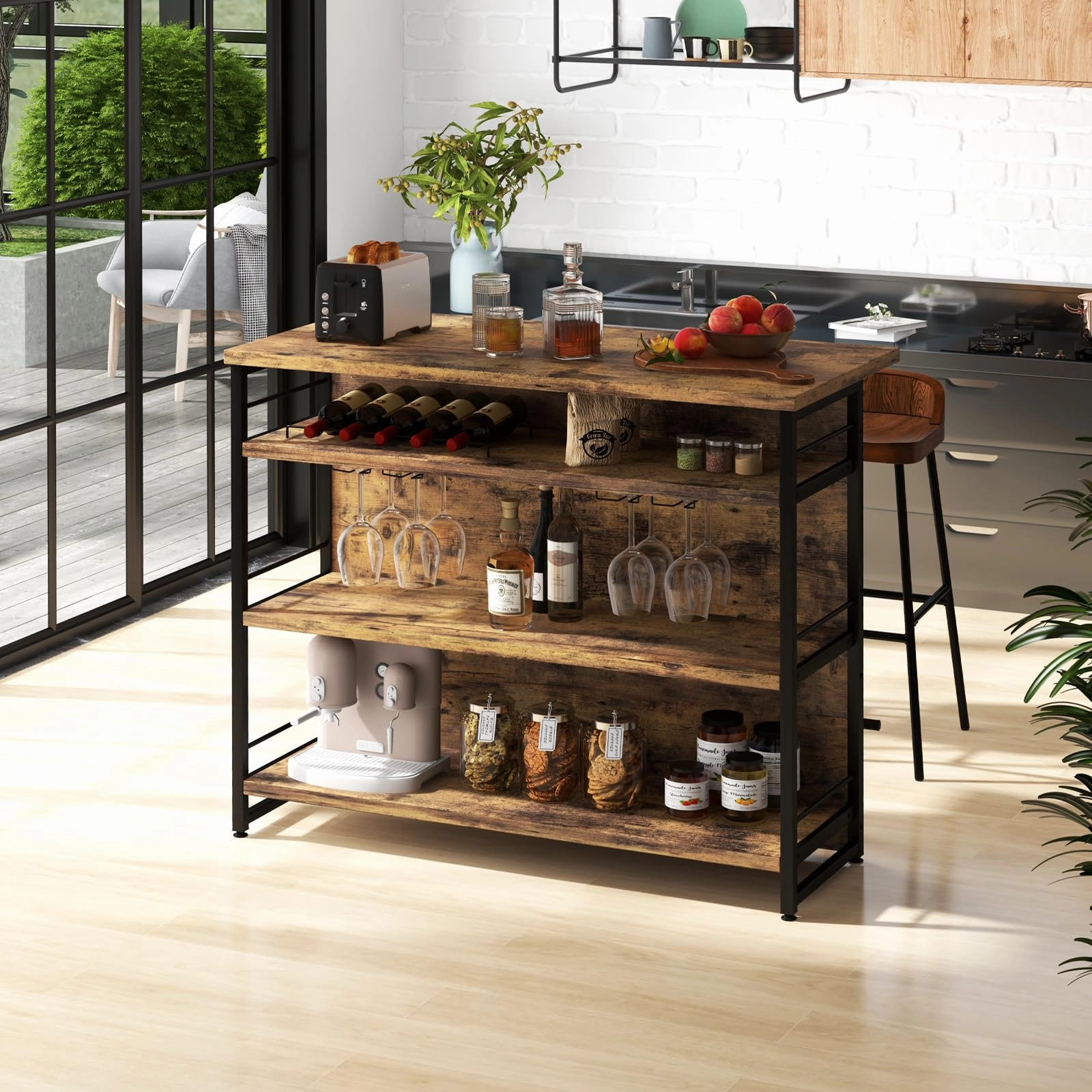 Giantex Home Bar Unit, 4 Tier Liquor Bar Table with Footrest, Wine Bottle Racks