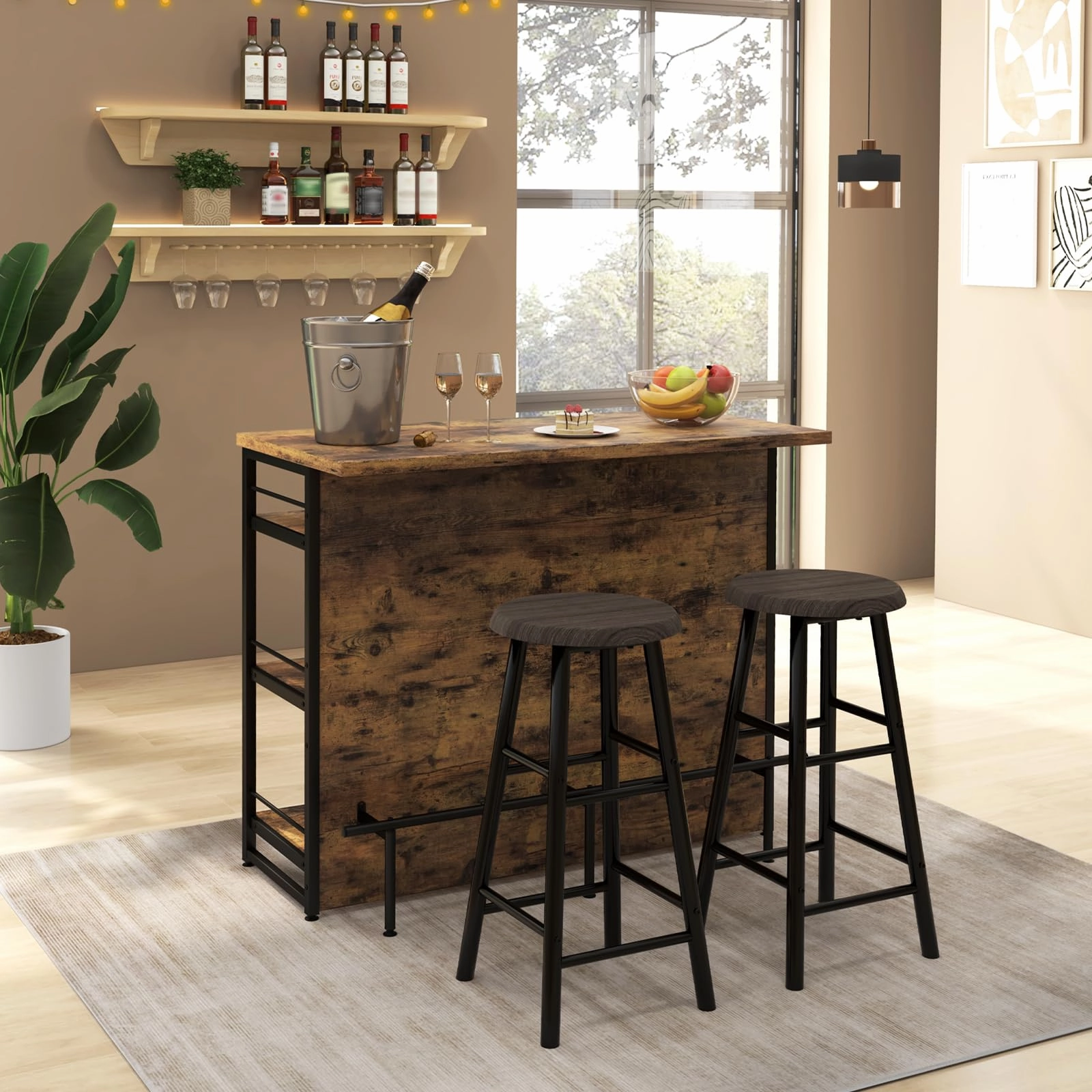 Giantex Home Bar Unit, 4 Tier Liquor Bar Table with Footrest, Wine Bottle Racks
