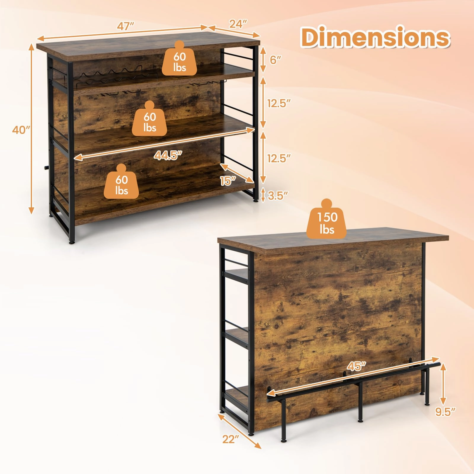 Giantex Home Bar Unit, 4 Tier Liquor Bar Table with Footrest, Wine Bottle Racks