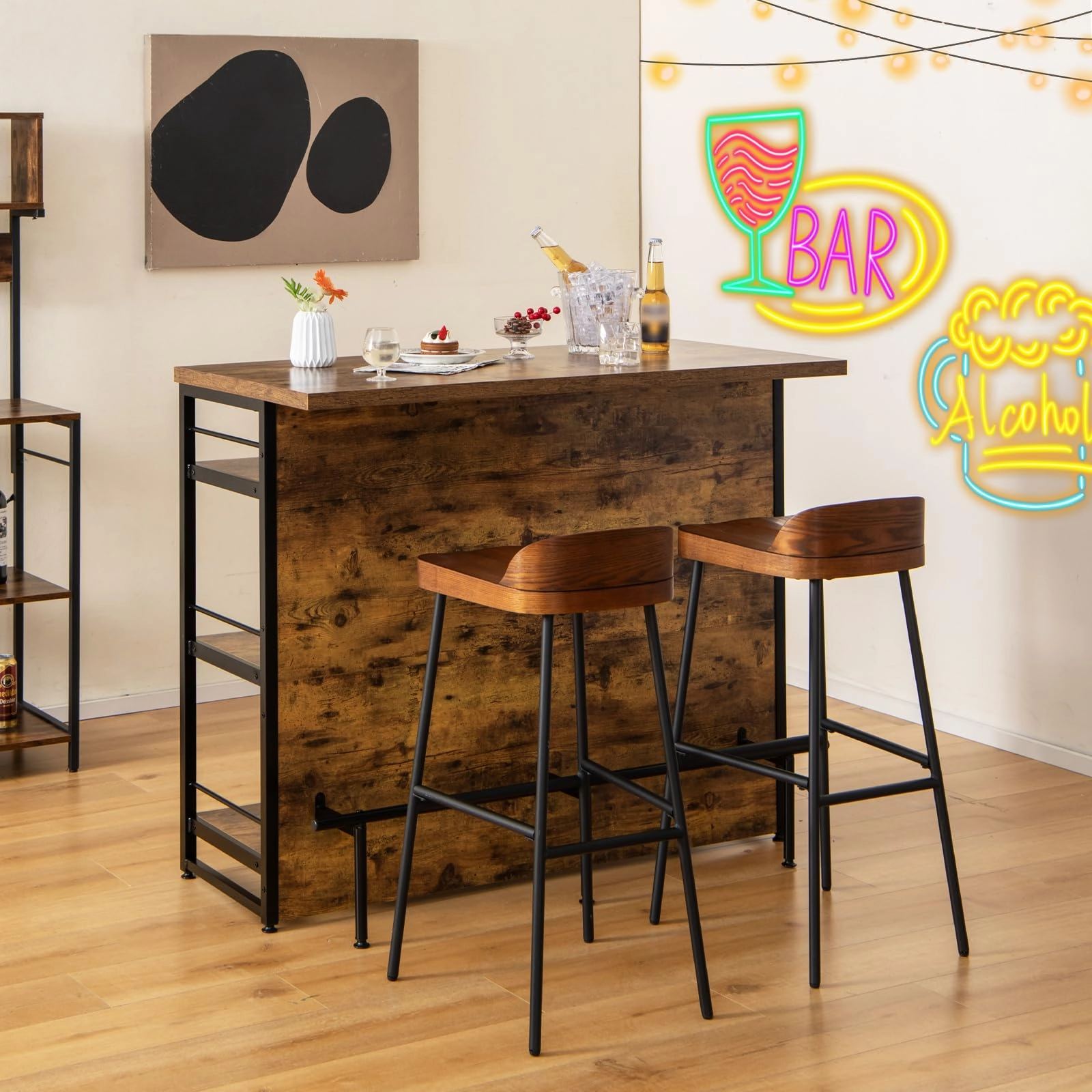 Giantex Home Bar Unit, 4 Tier Liquor Bar Table with Footrest, Wine Bottle Racks