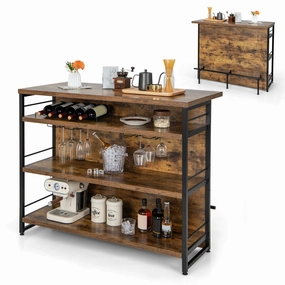 Giantex Home Bar Unit, 4 Tier Liquor Bar Table with Footrest, Wine Bottle Racks kitchen towel, placemats