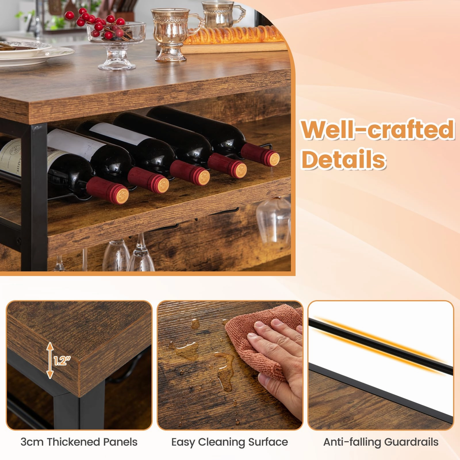 Giantex Home Bar Unit, 4 Tier Liquor Bar Table with Footrest, Wine Bottle Racks