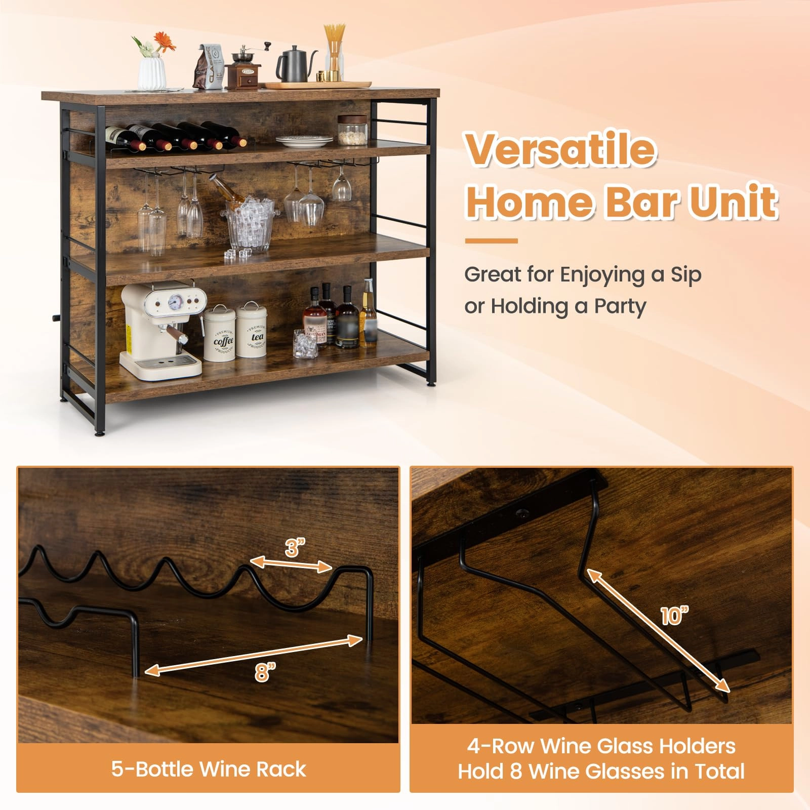 Giantex Home Bar Unit, 4 Tier Liquor Bar Table with Footrest, Wine Bottle Racks