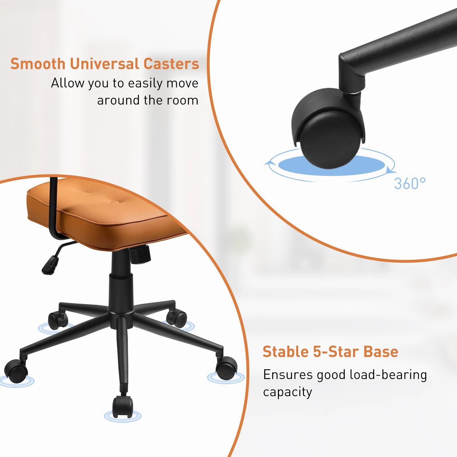 Giantex Home Office Chair, Height Adjustable PU Leather Desk Chair w/Rocking Backrest, Orange