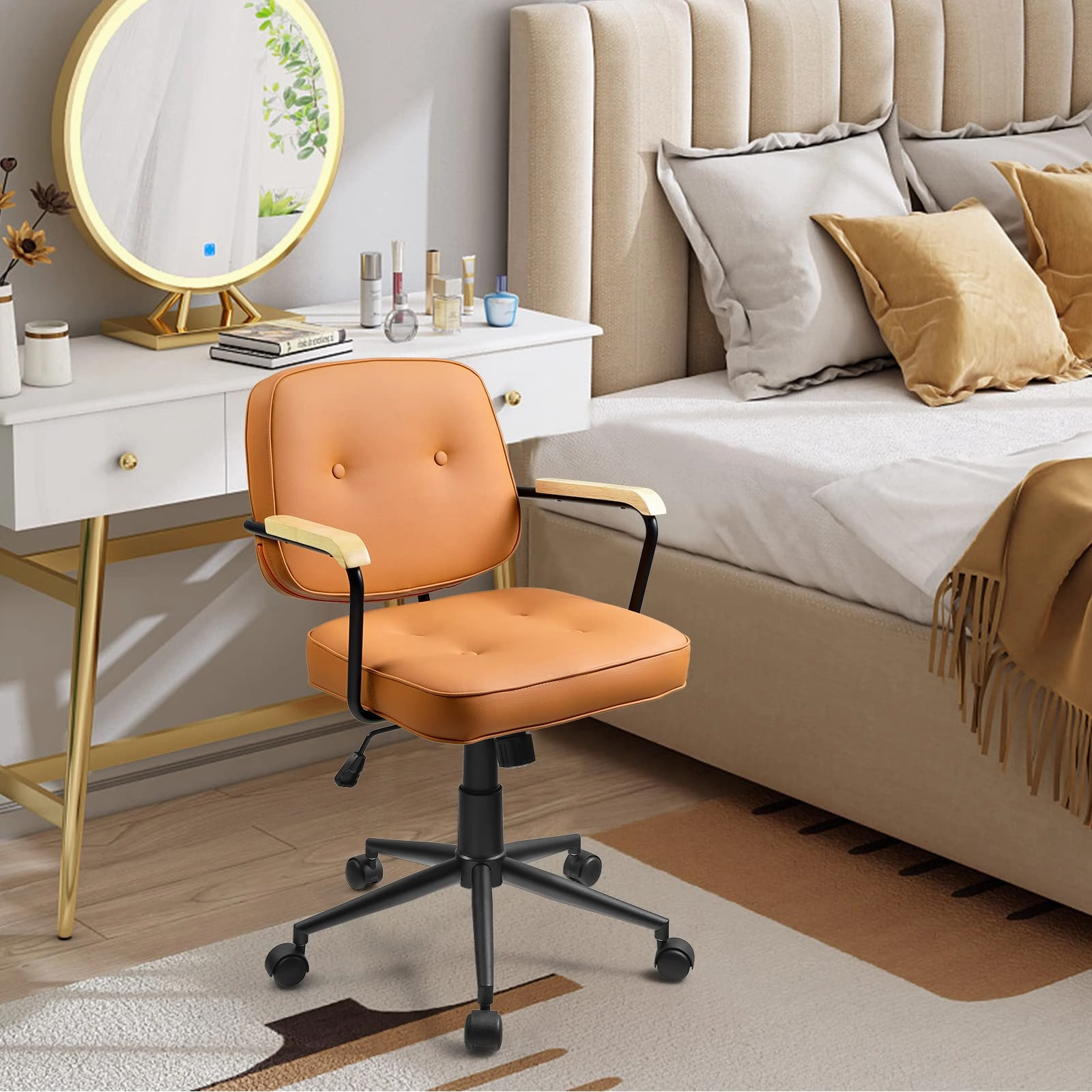 Giantex Home Office Chair, Height Adjustable PU Leather Desk Chair w/Rocking Backrest, Orange