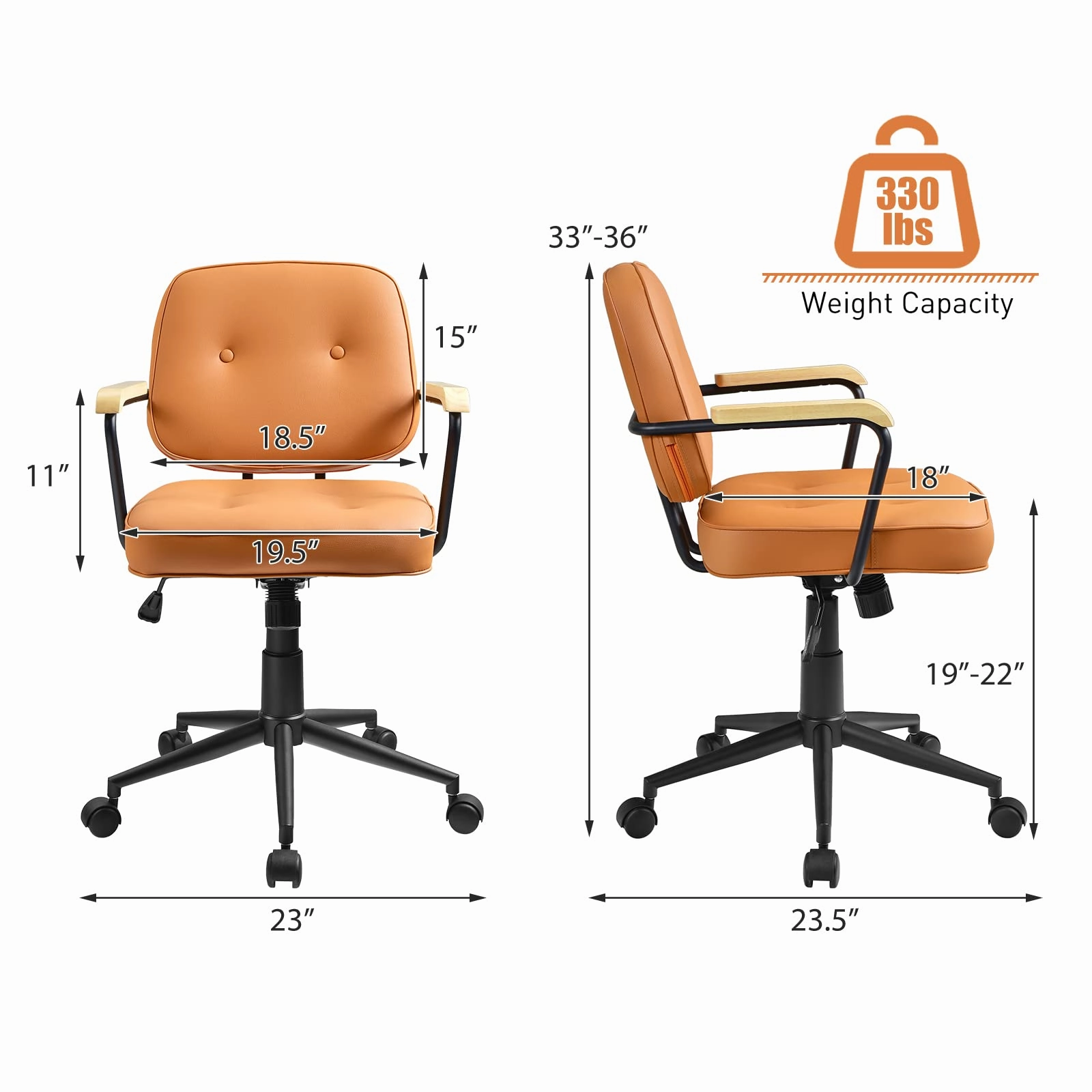 Giantex Home Office Chair, Height Adjustable PU Leather Desk Chair w/Rocking Backrest, Orange