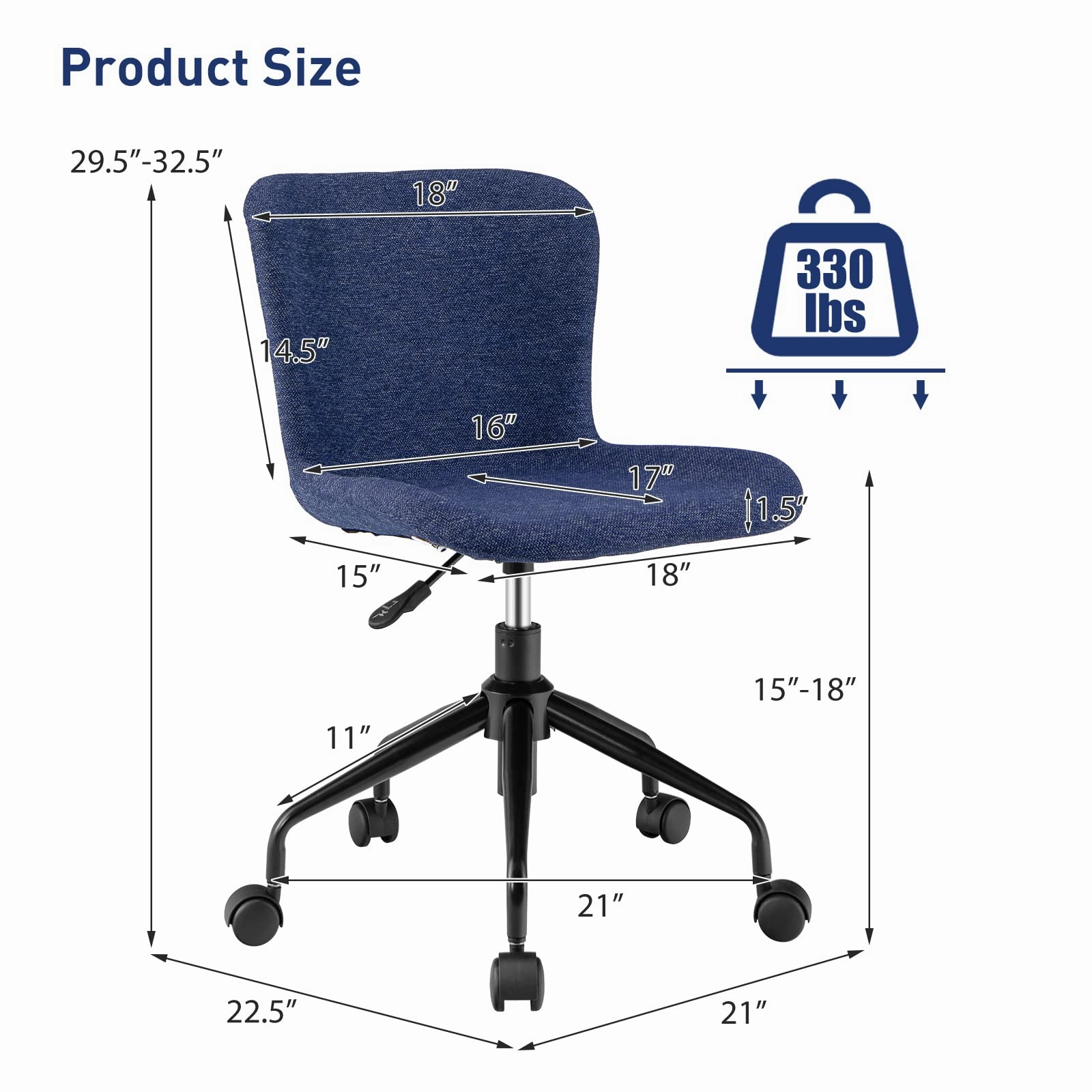 Giantex Home Office Chair with Wheels, Mid-Back Swivel Computer Chair Rolling Adjustable Linen Leisure Chair