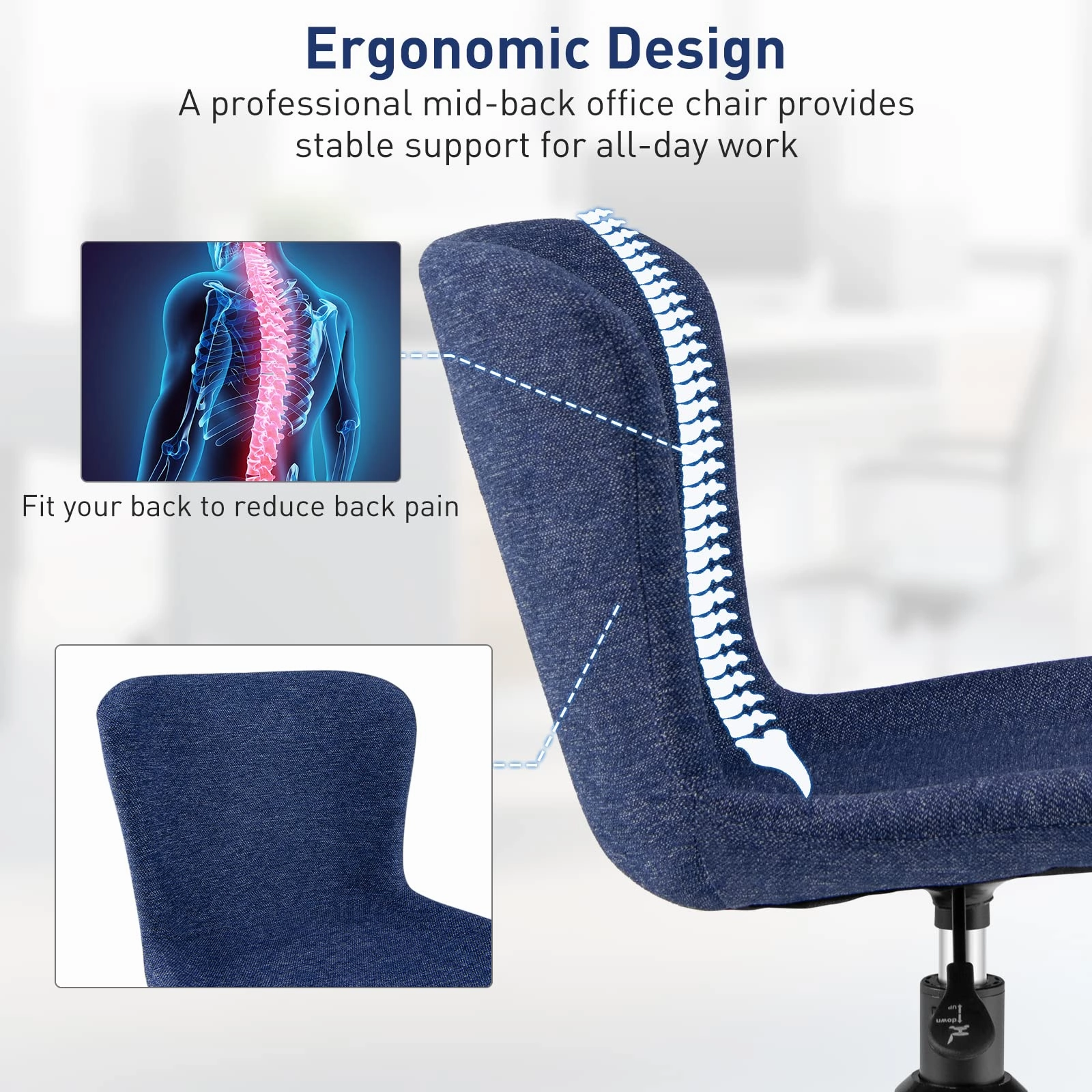 Giantex Home Office Chair with Wheels, Mid-Back Swivel Computer Chair Rolling Adjustable Linen Leisure Chair