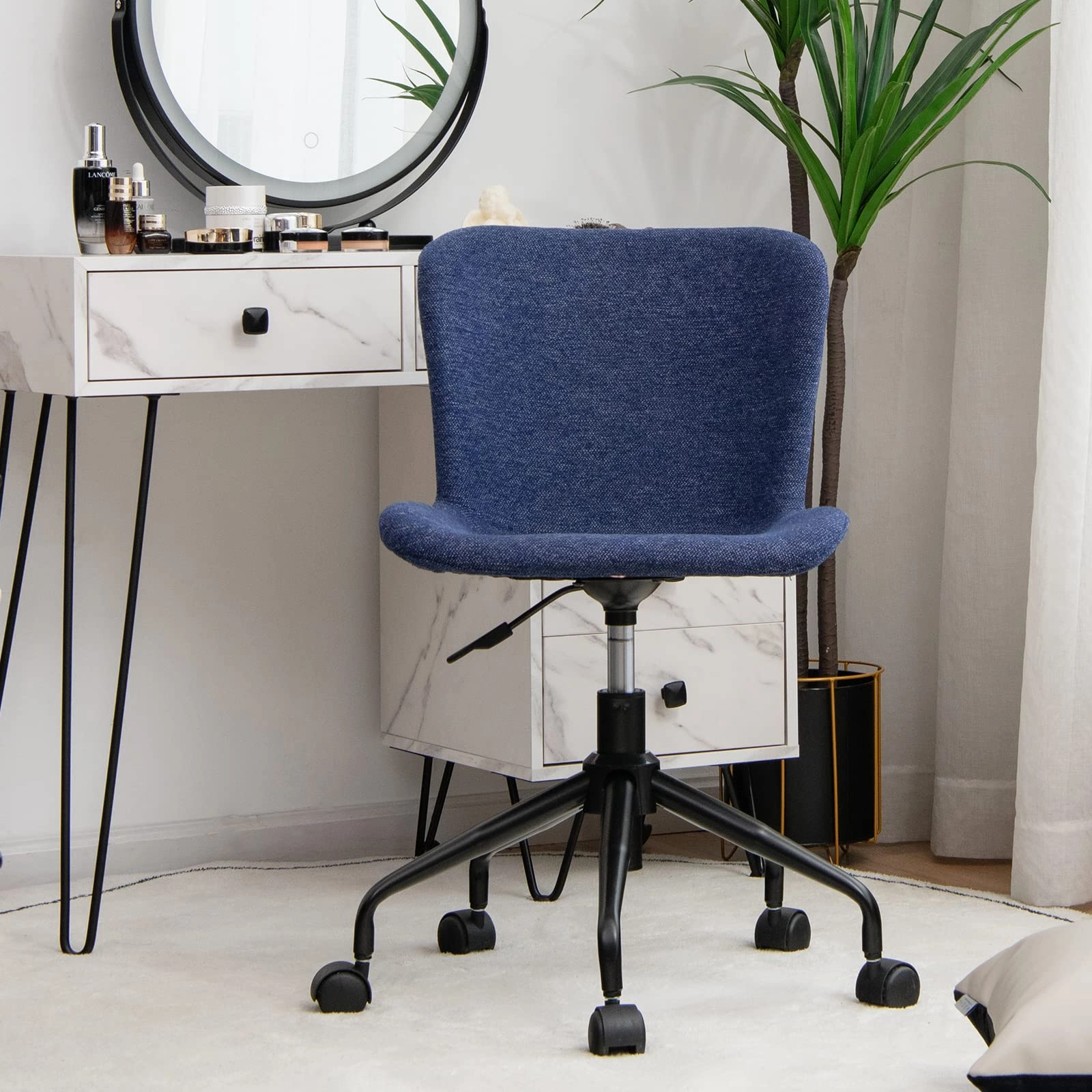 Giantex Home Office Chair with Wheels, Mid-Back Swivel Computer Chair Rolling Adjustable Linen Leisure Chair