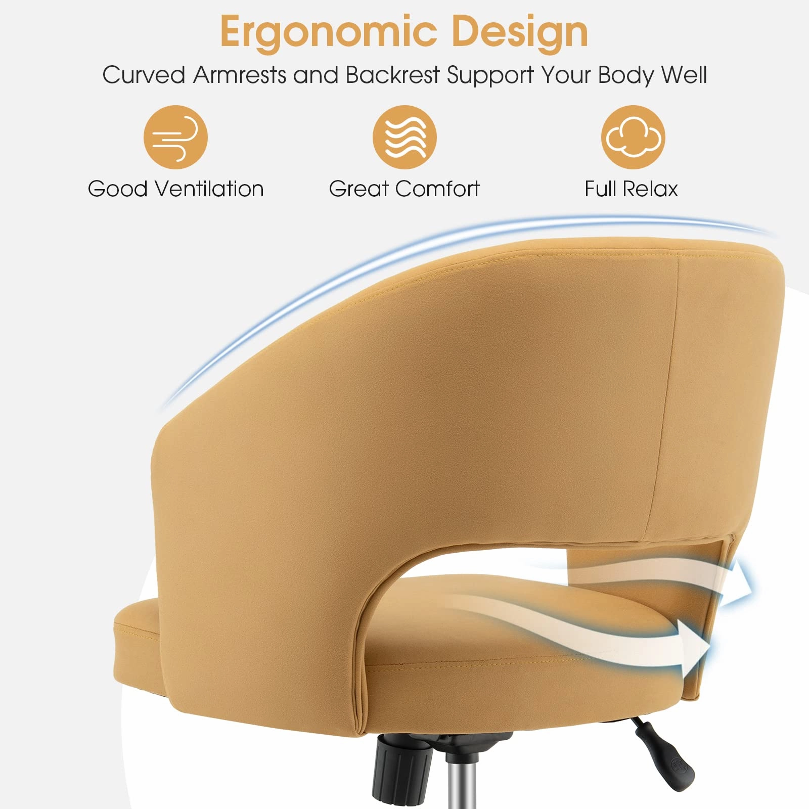Giantex Home Office Desk Chair, Mid Back Swivel Chair with Hollow Design & Height Adjustable (Yellow)