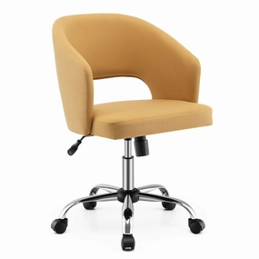 Giantex Home Office Desk Chair, Mid Back Swivel Chair with Hollow Design & Height Adjustable (Yellow) office supplies, stationery