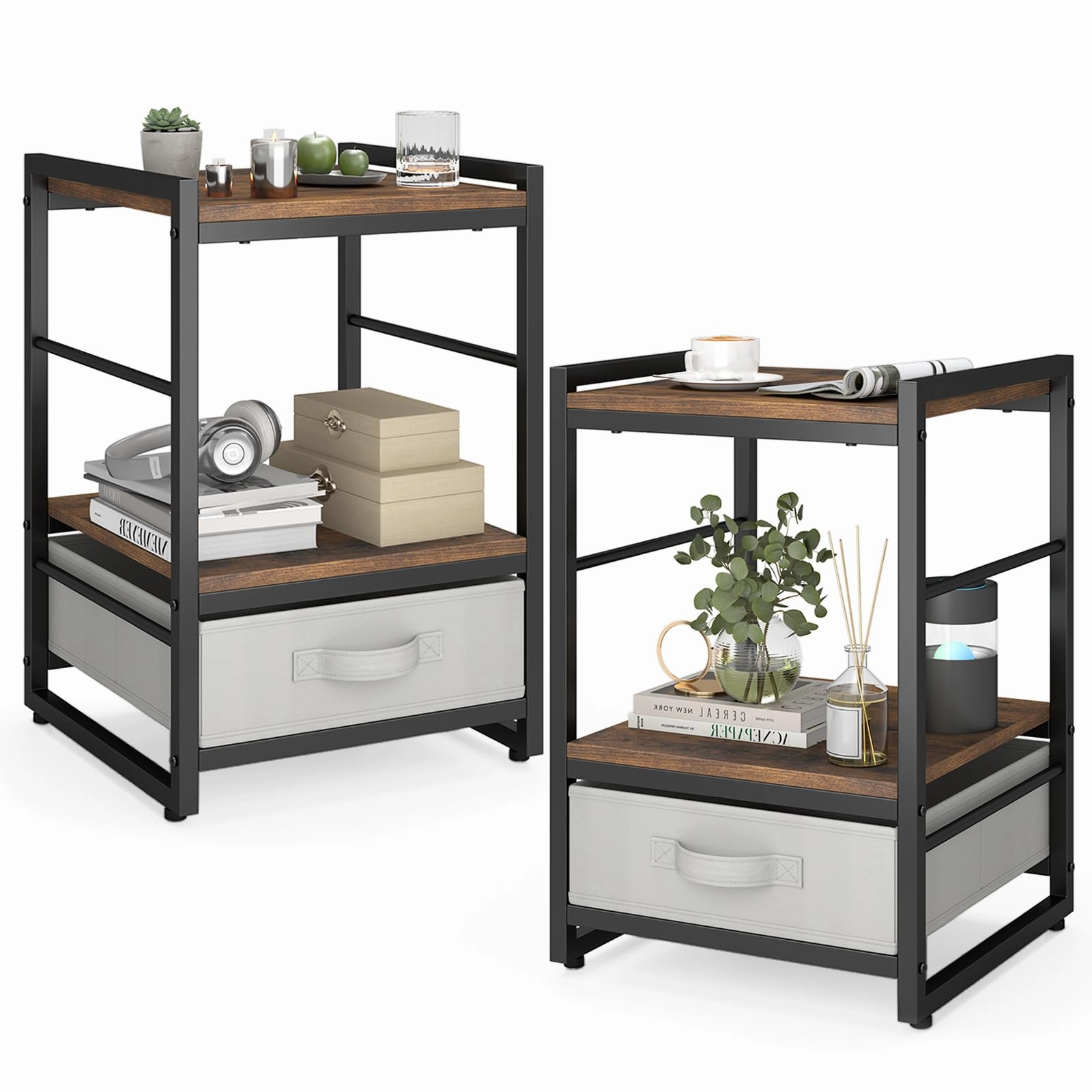 Giantex Industrial Nightstand with Storage Drawer for Bedroom