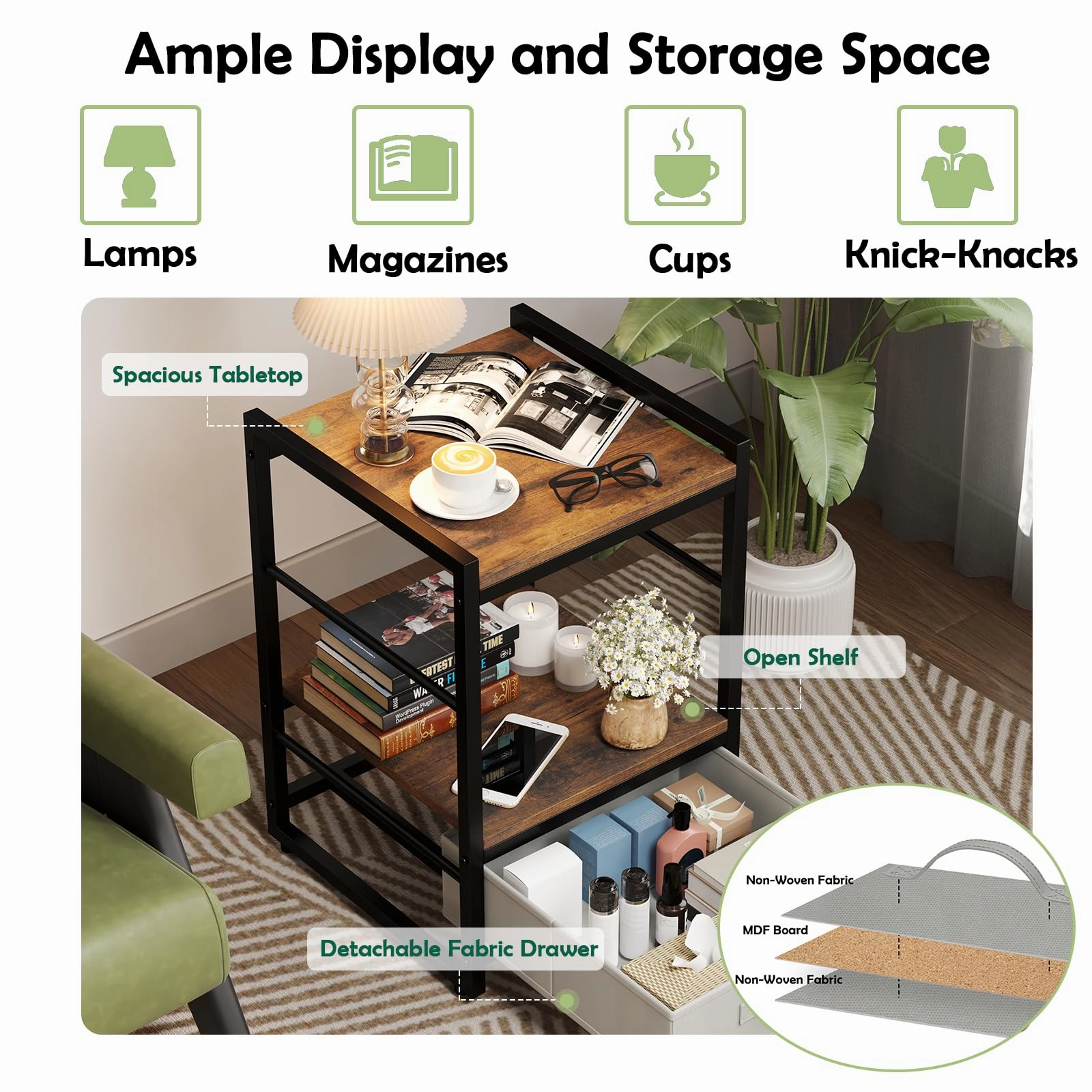 Giantex Industrial Nightstand with Storage Drawer for Bedroom